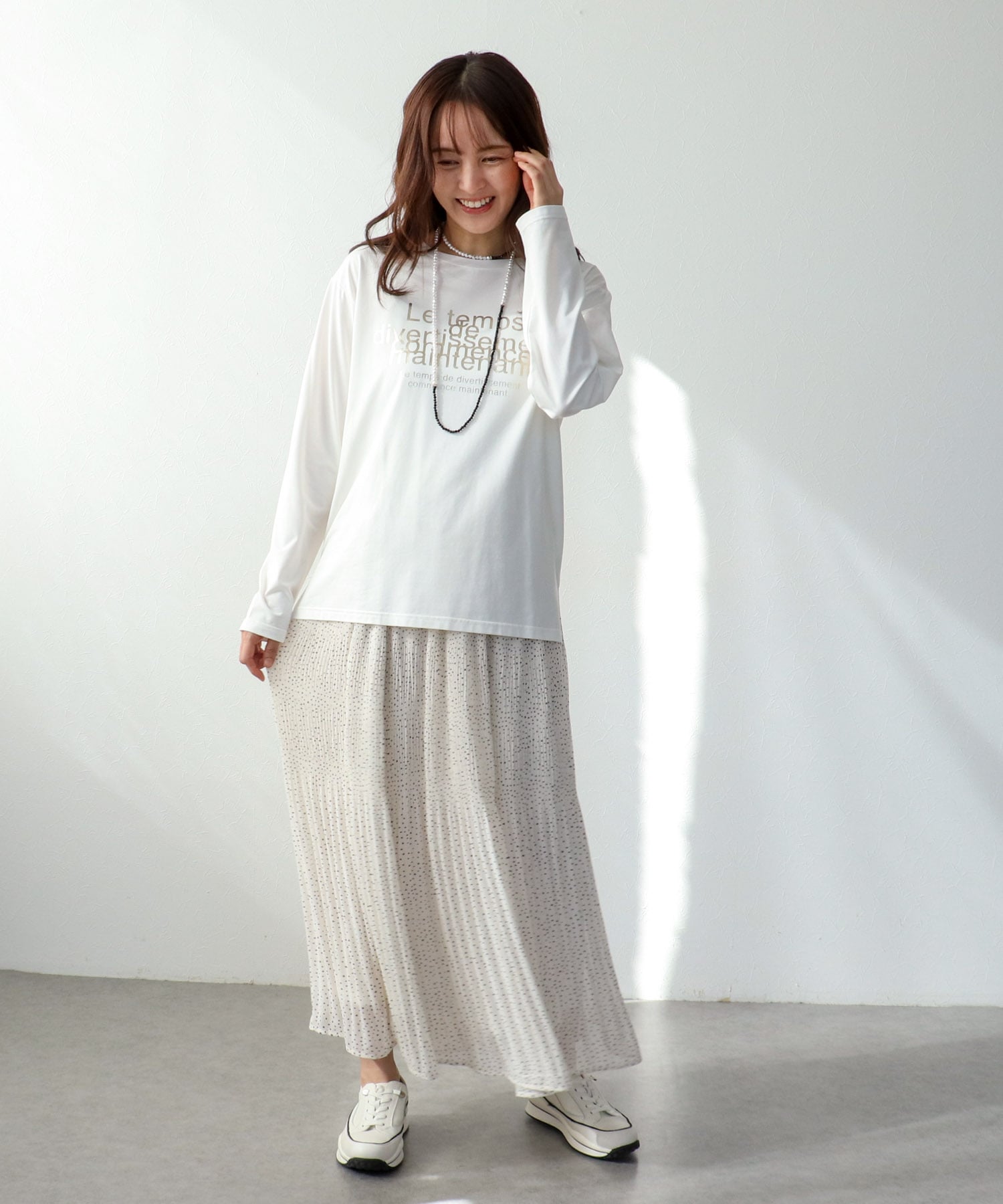 ピンクシルバー箔プリントロンT