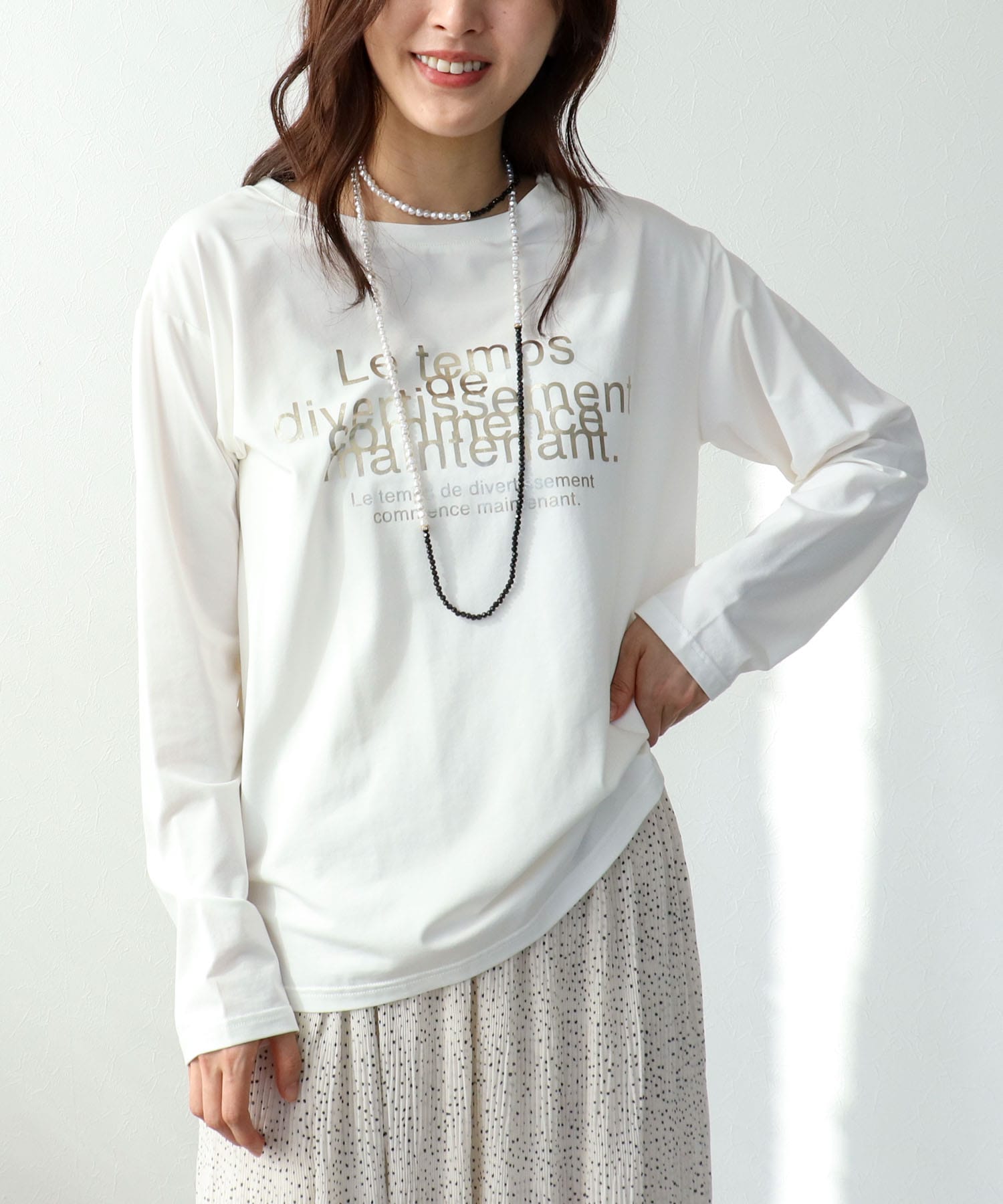 ピンクシルバー箔プリントロンT