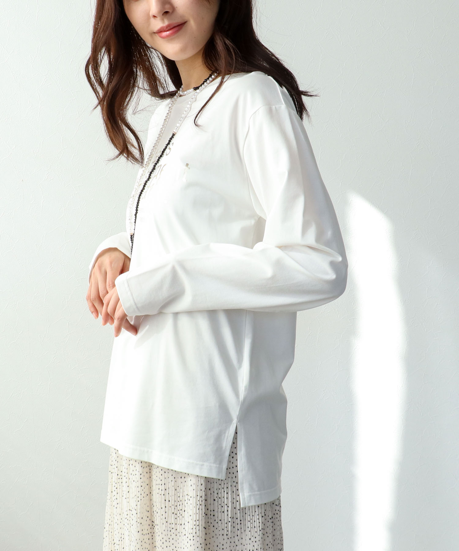 ピンクシルバー箔プリントロンT