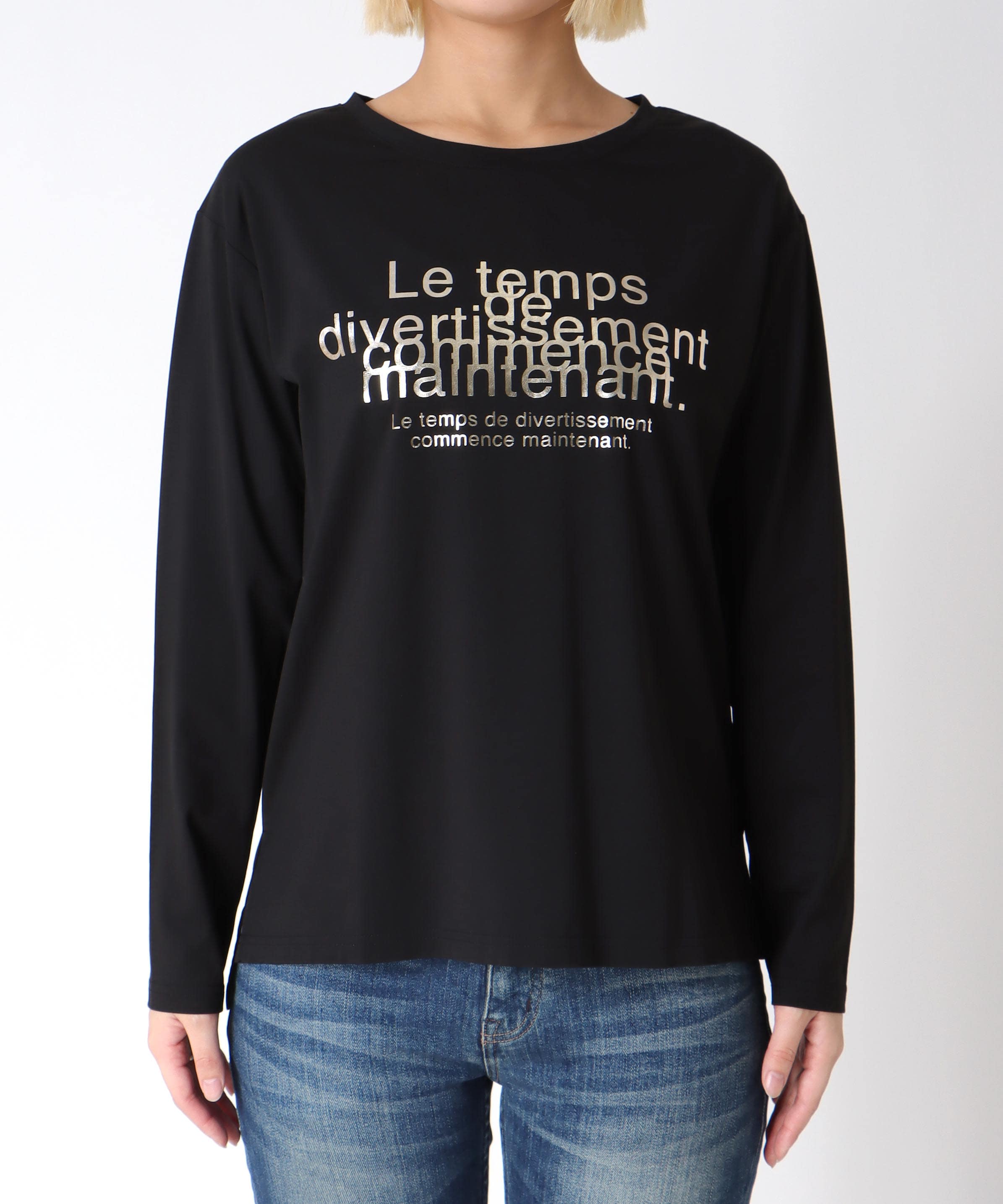 ピンクシルバー箔プリントロンT