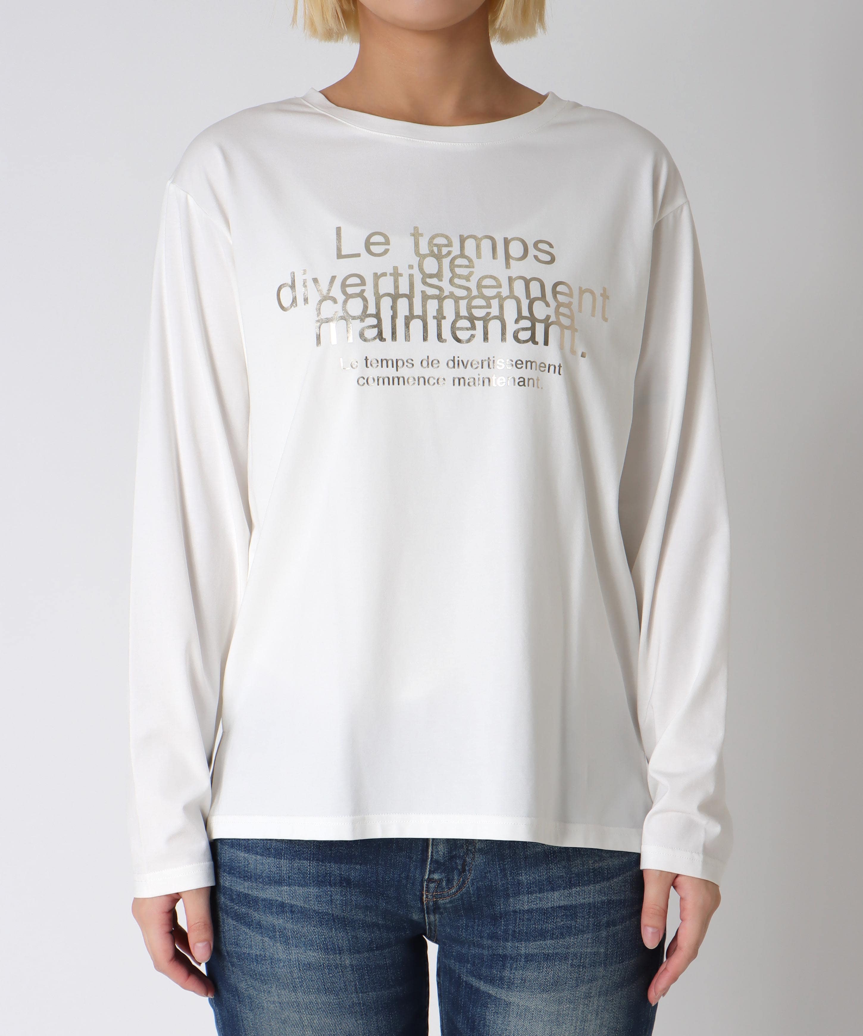 ピンクシルバー箔プリントロンT