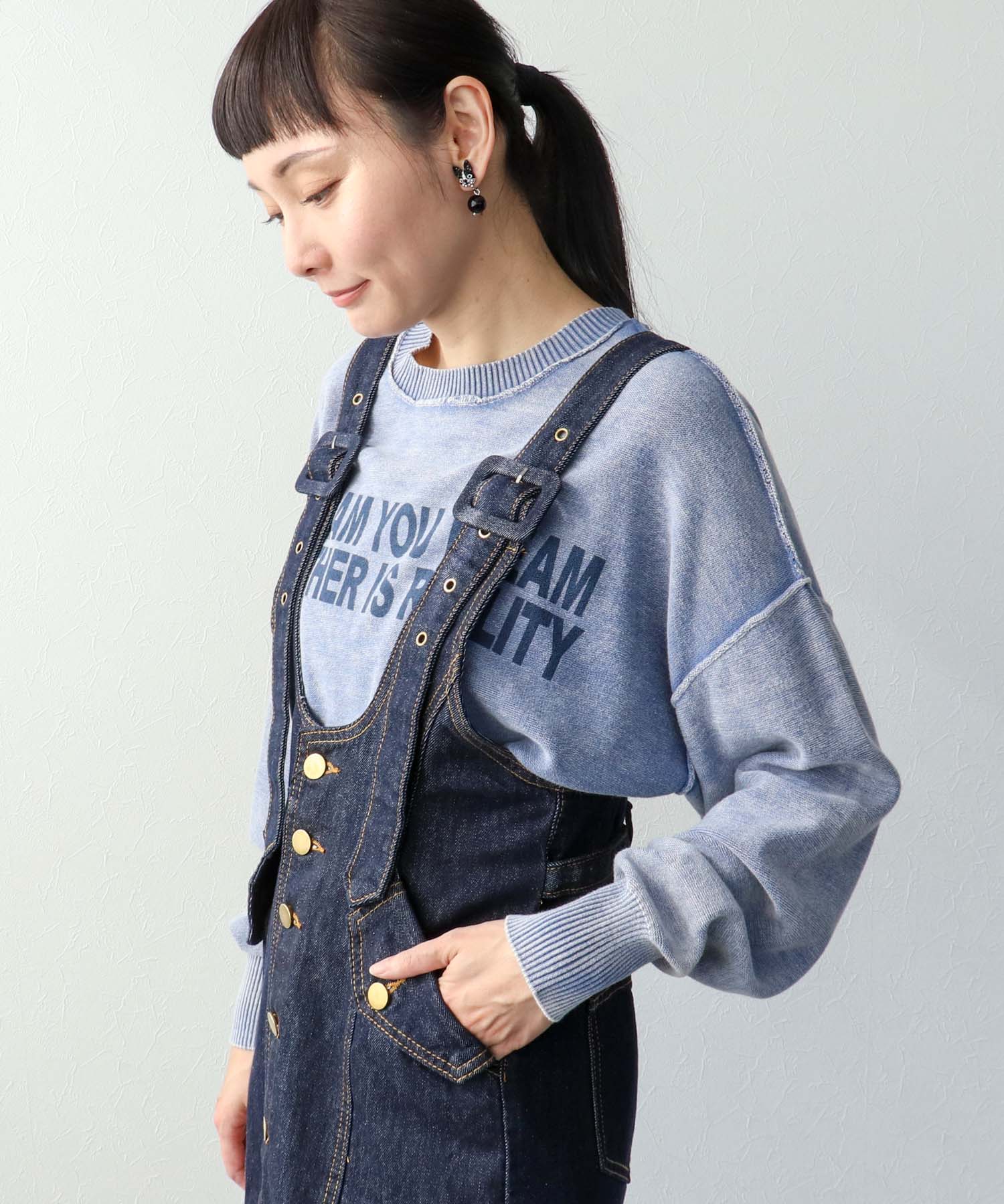 ケミカルウォッシュクルーロゴプルオーバー