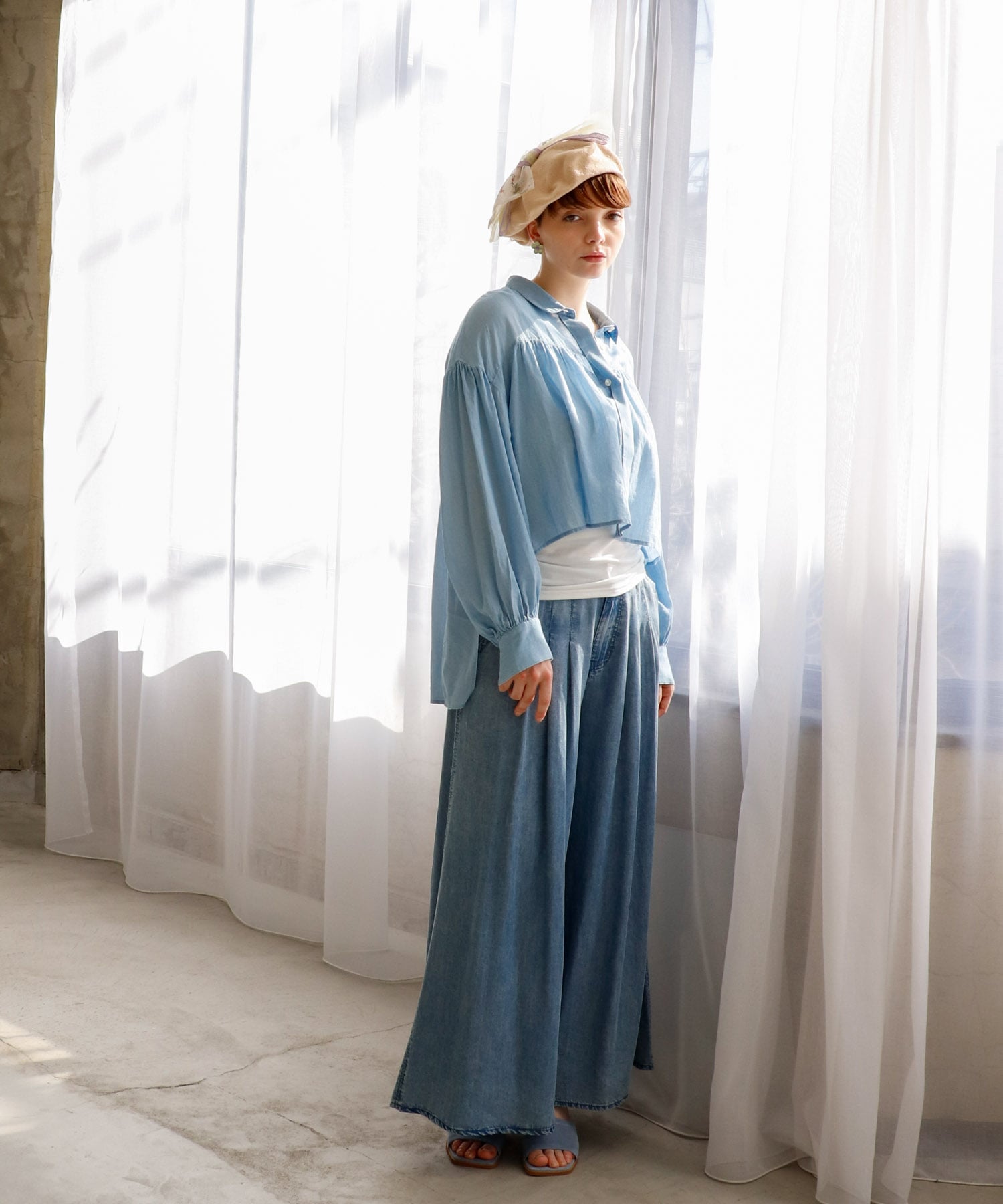 シアーデニムボリュームシャツ