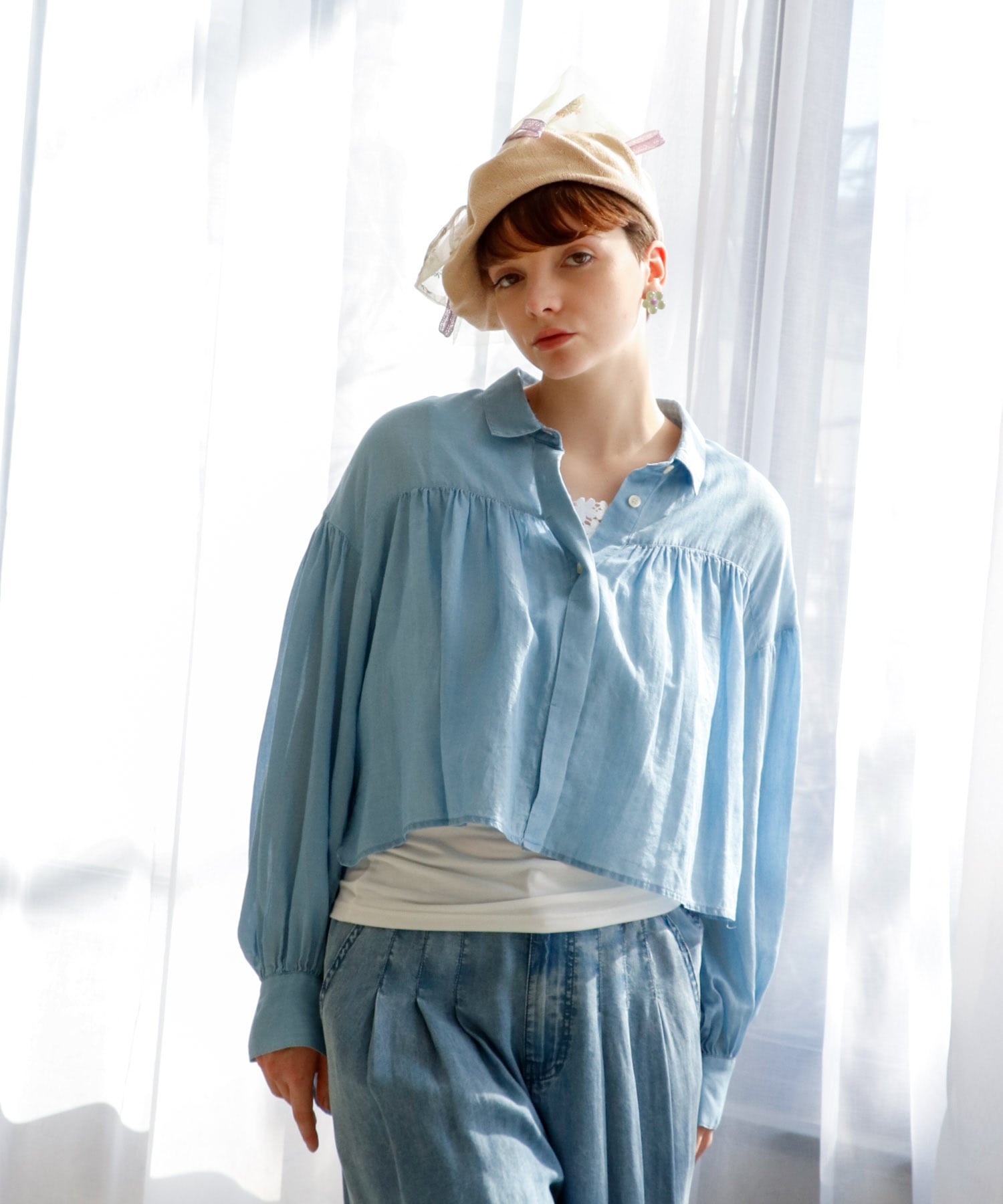シアーデニムボリュームシャツ