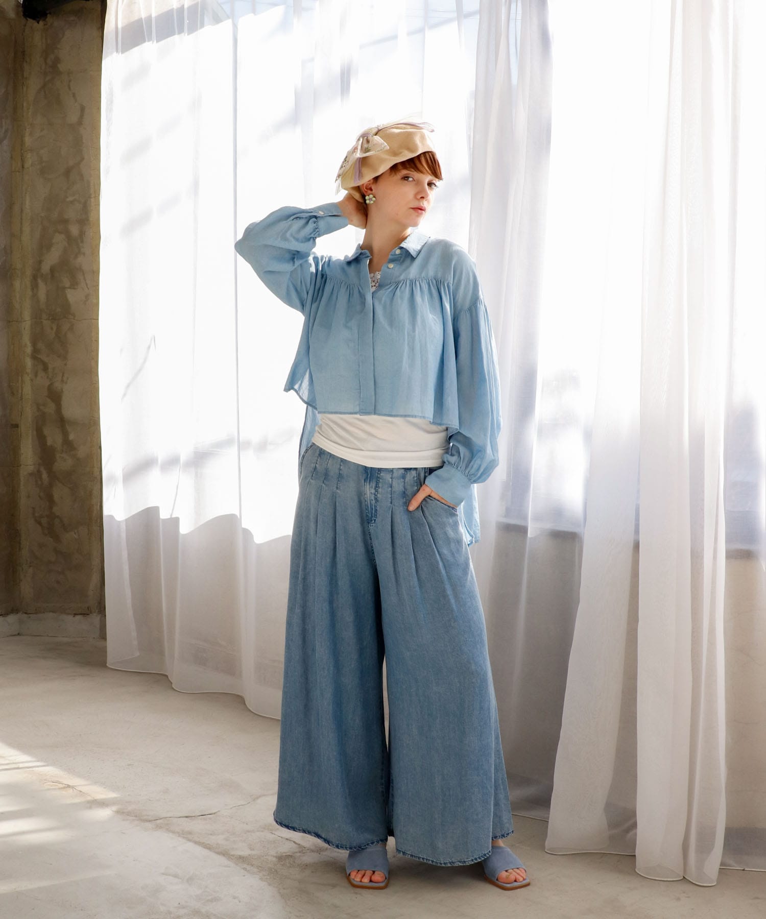 シアーデニムボリュームシャツ