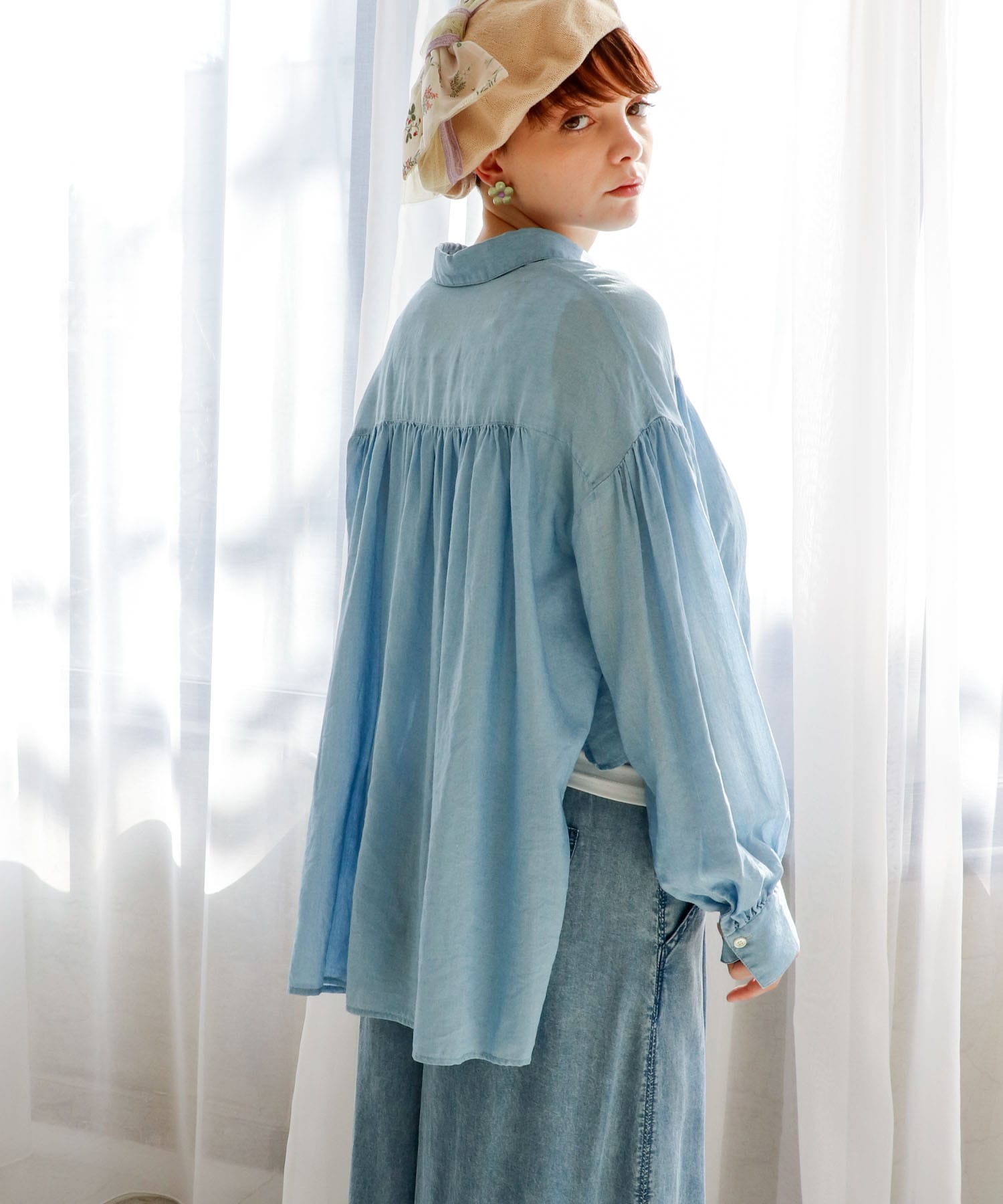 シアーデニムボリュームシャツ