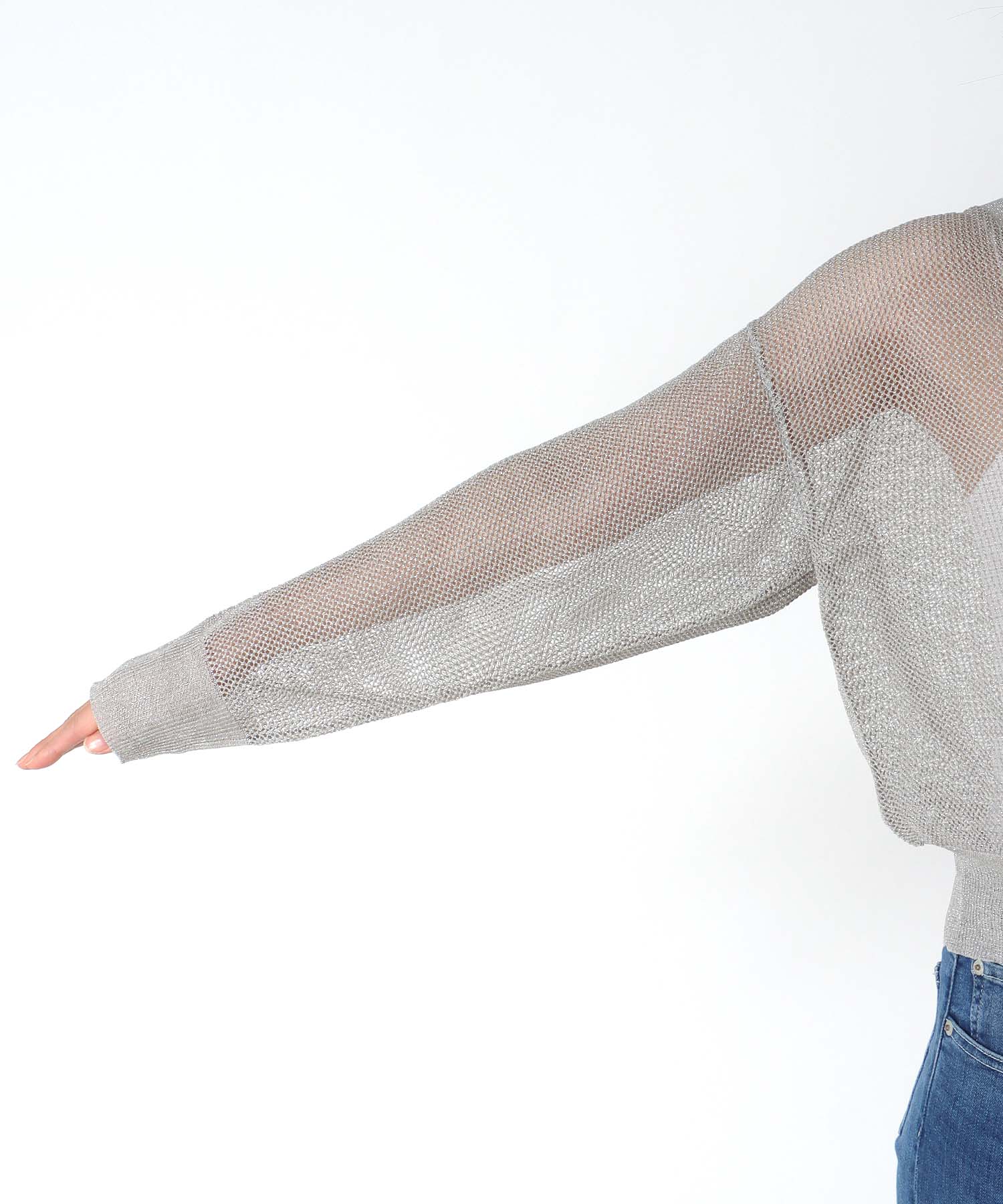 麻タッチラメVネックカーディガン