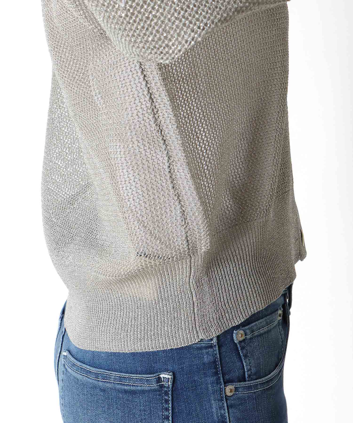 麻タッチラメVネックカーディガン