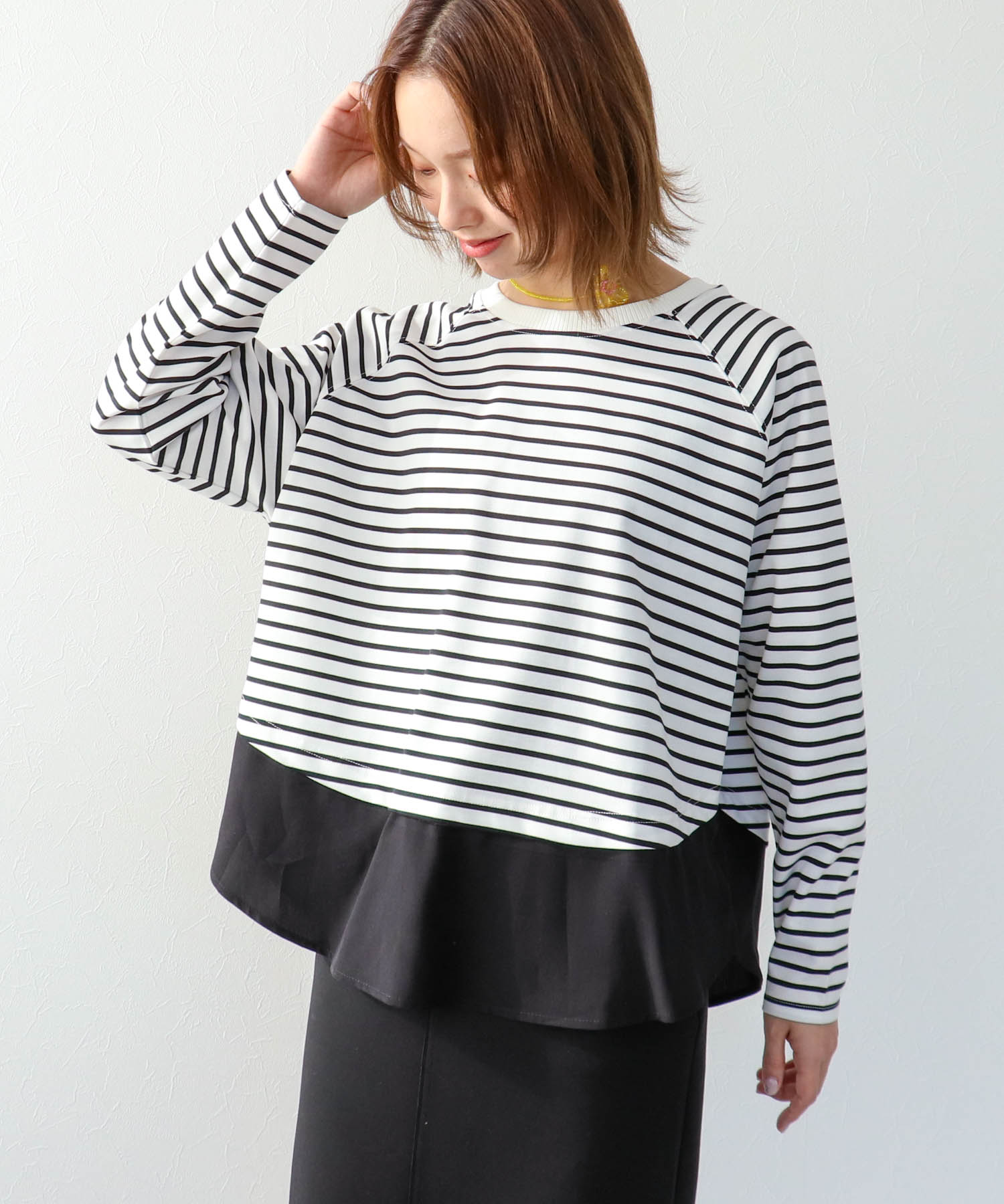 ポンチローマラグラン布帛切替プルオーバー