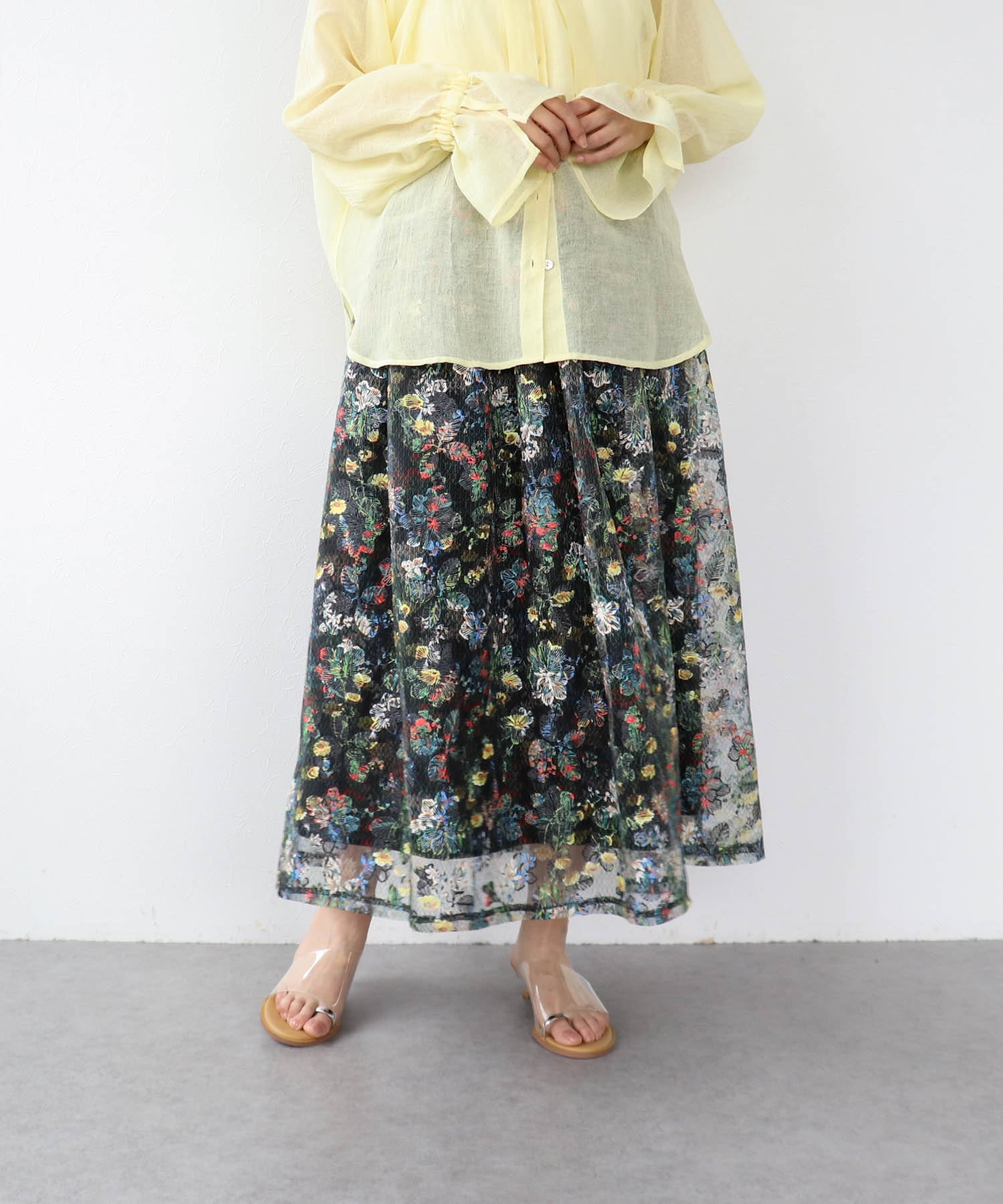 フラワーカラーレーススカート
