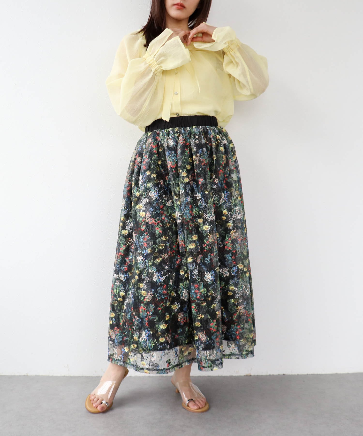 フラワーカラーレーススカート