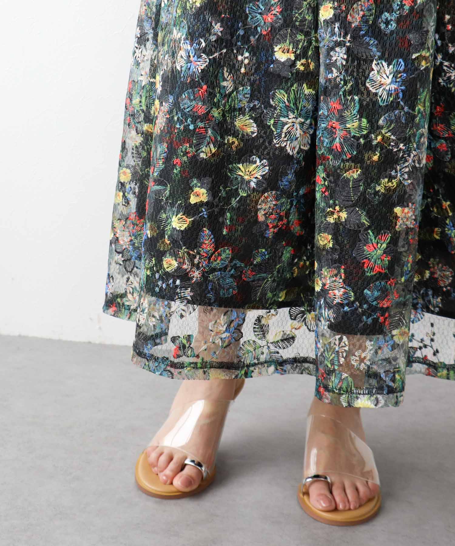 フラワーカラーレーススカート