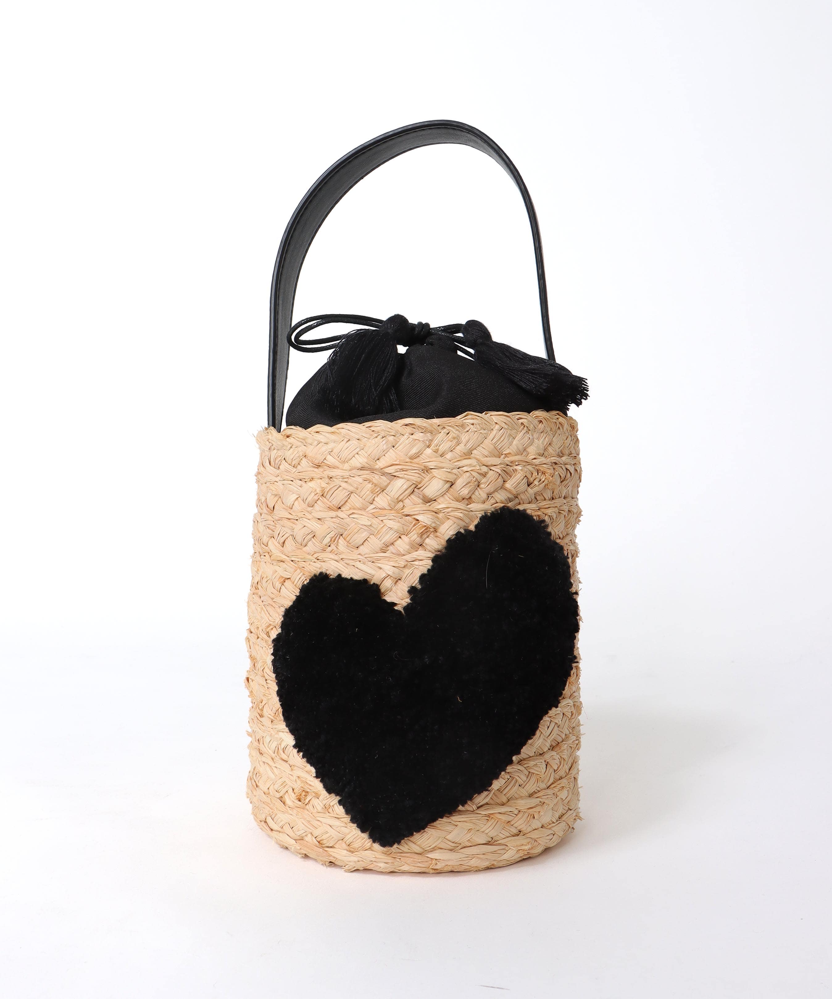 ハート付きラフィアバケットトート