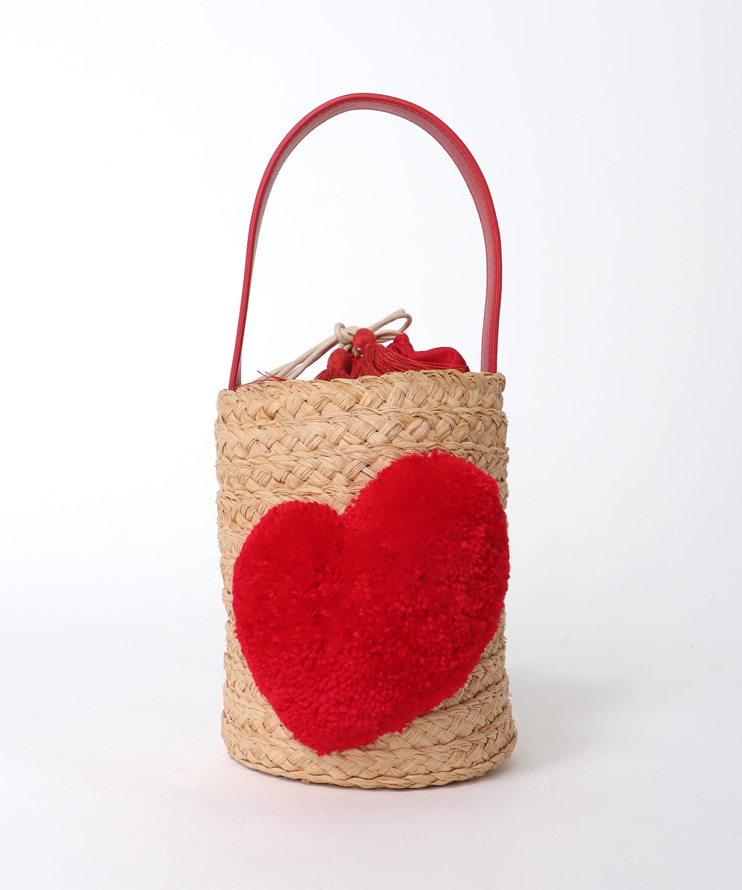 ハート付きラフィアバケットトート