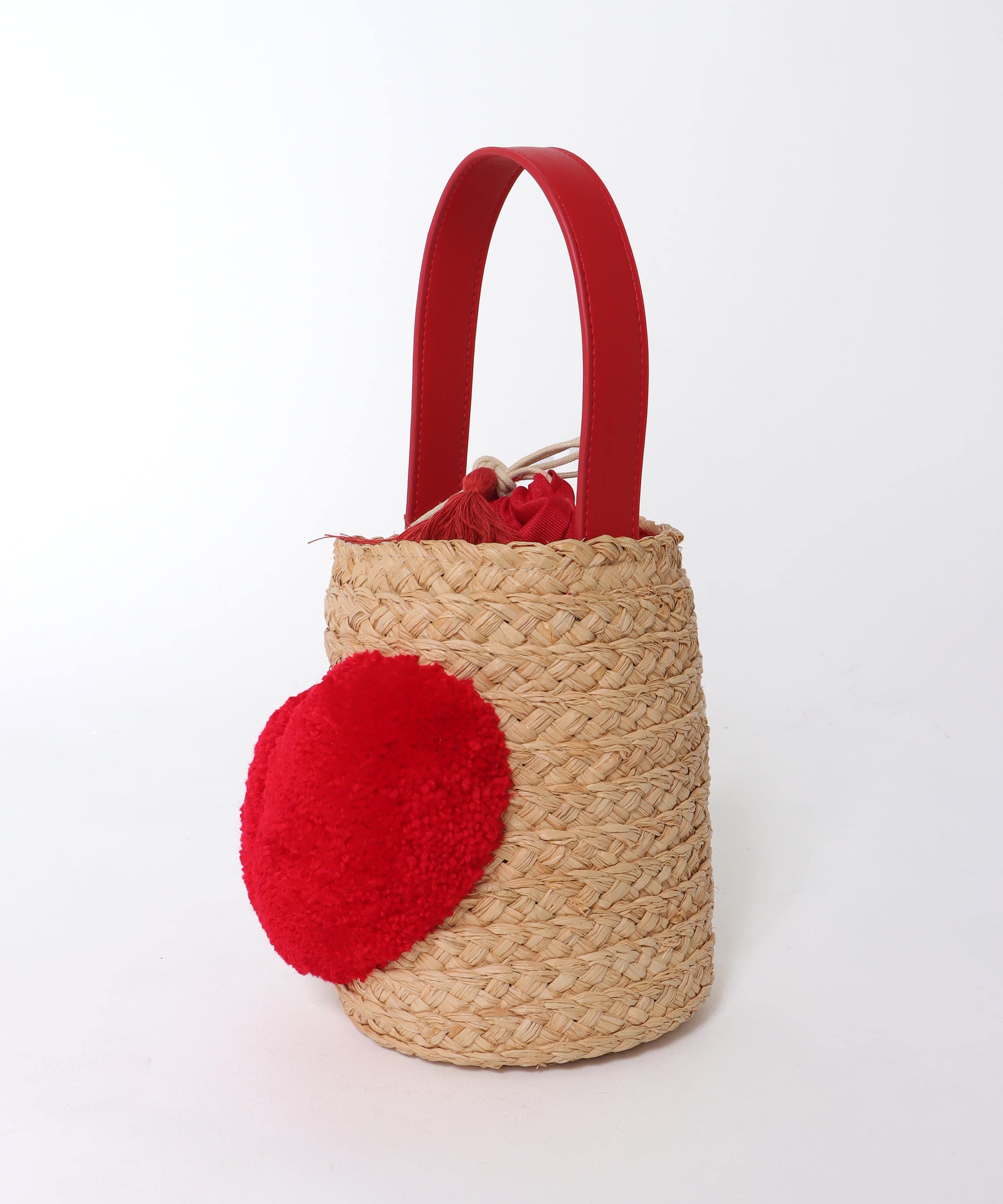 ハート付きラフィアバケットトート