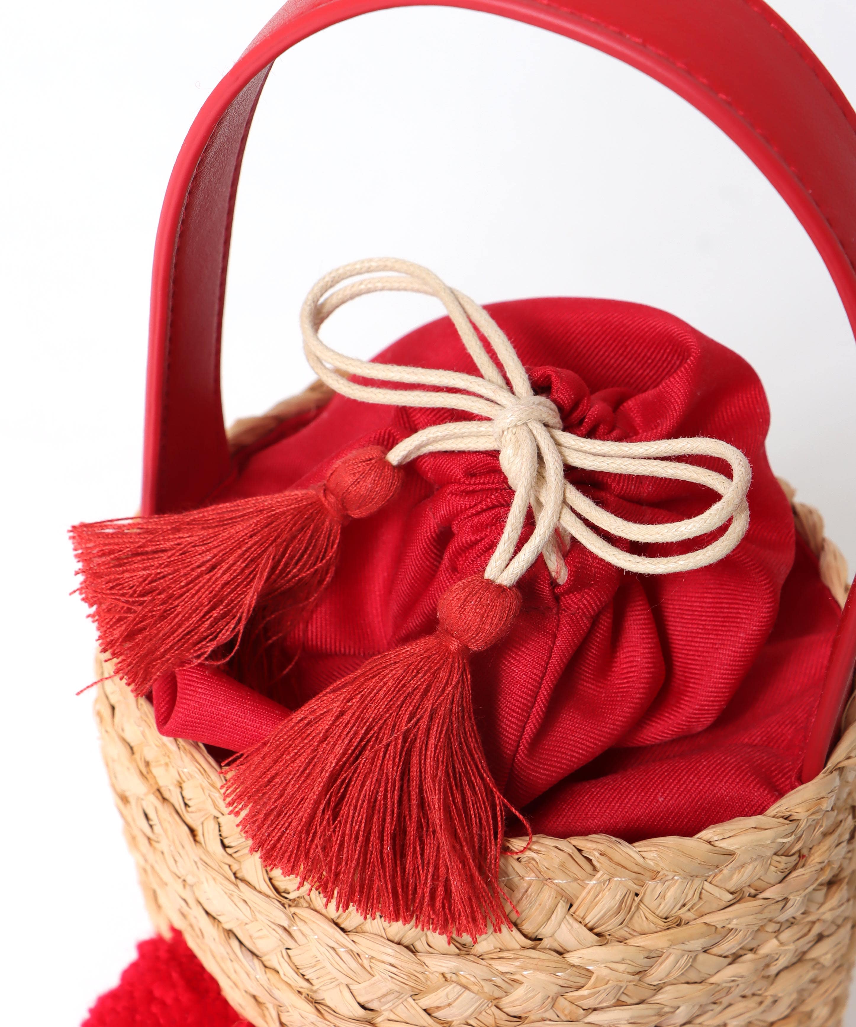 ハート付きラフィアバケットトート