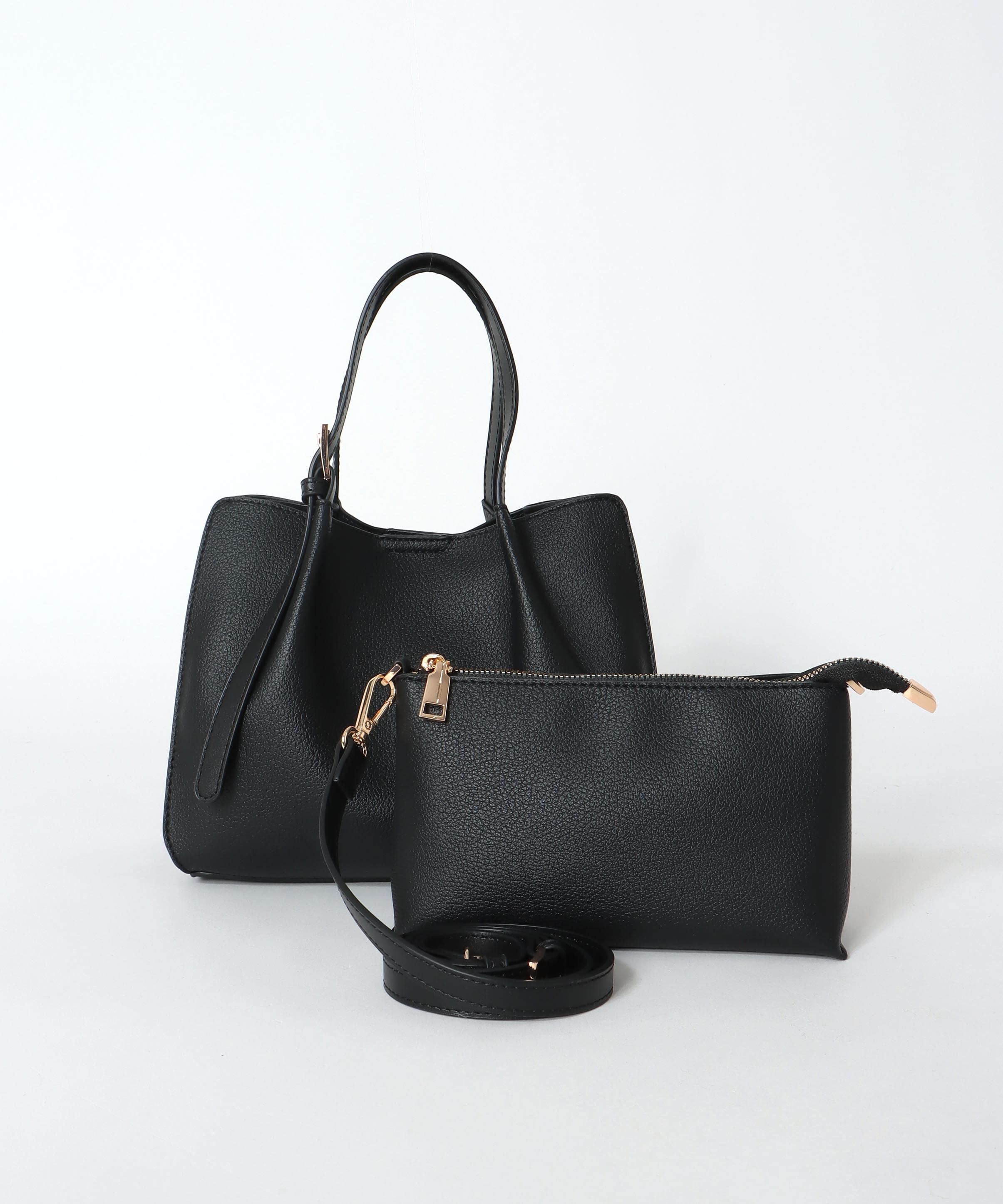 フェイクレザーショルダーバッグ付きスクエアトート