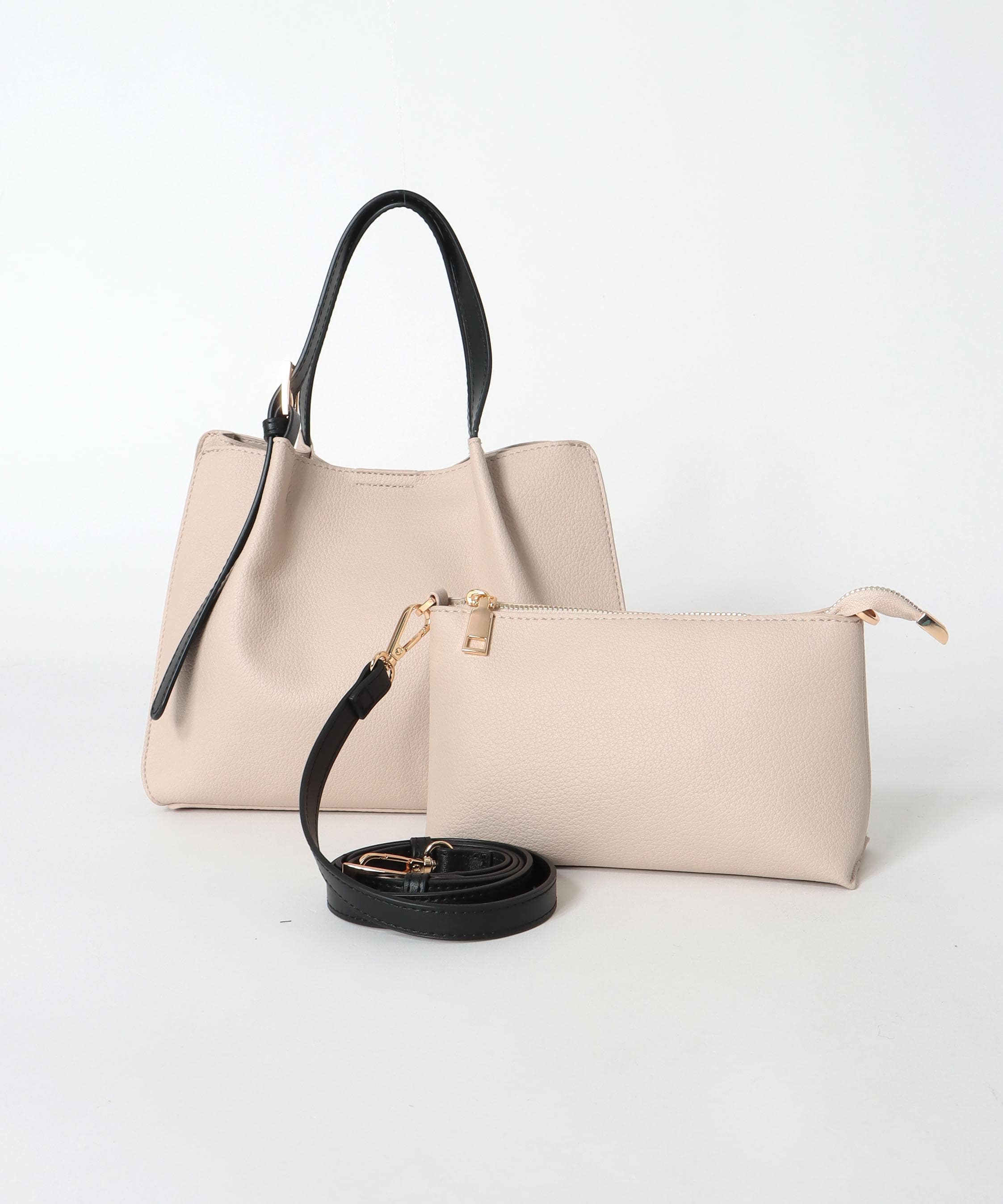 フェイクレザーショルダーバッグ付きスクエアトート