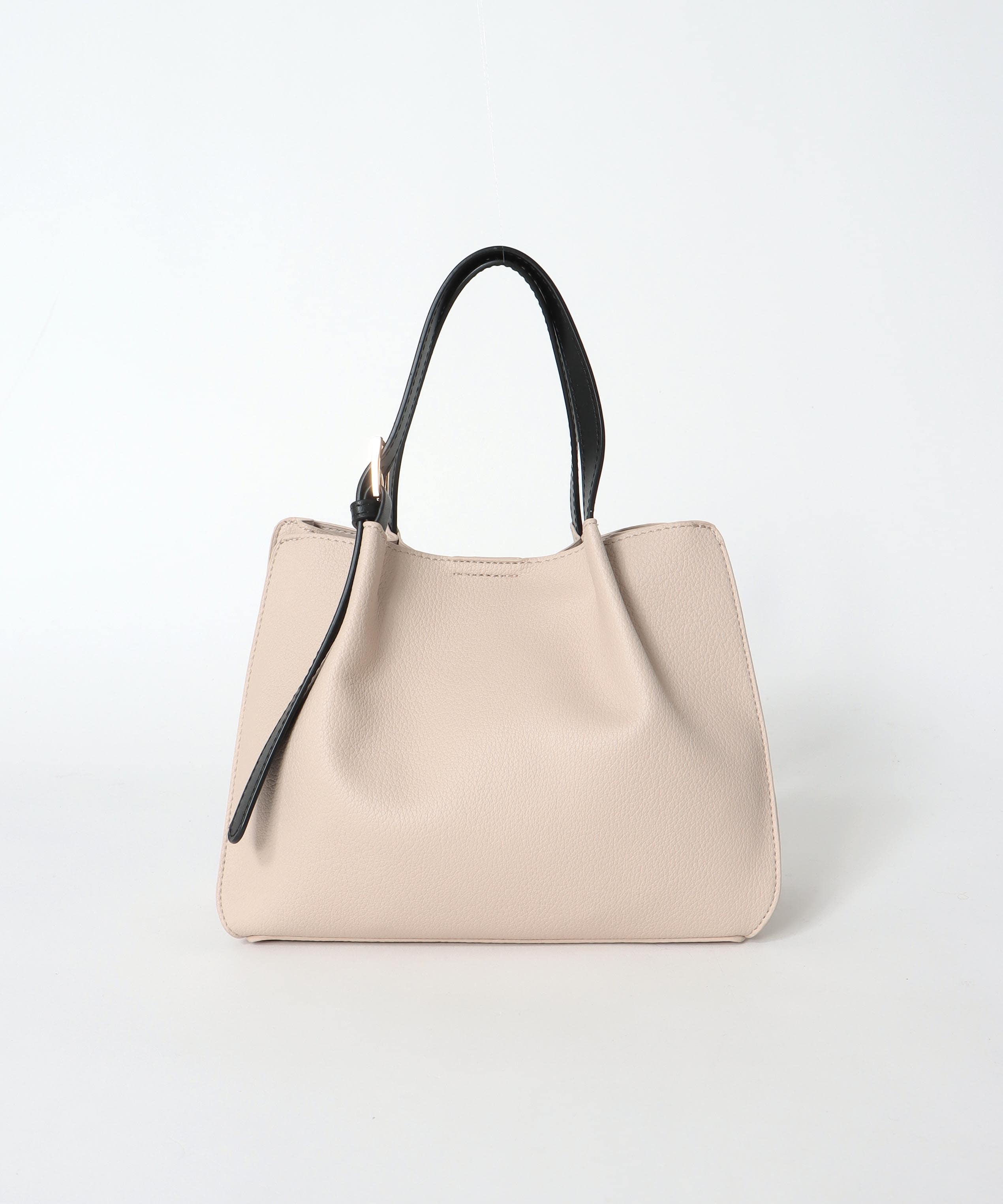 フェイクレザーショルダーバッグ付きスクエアトート