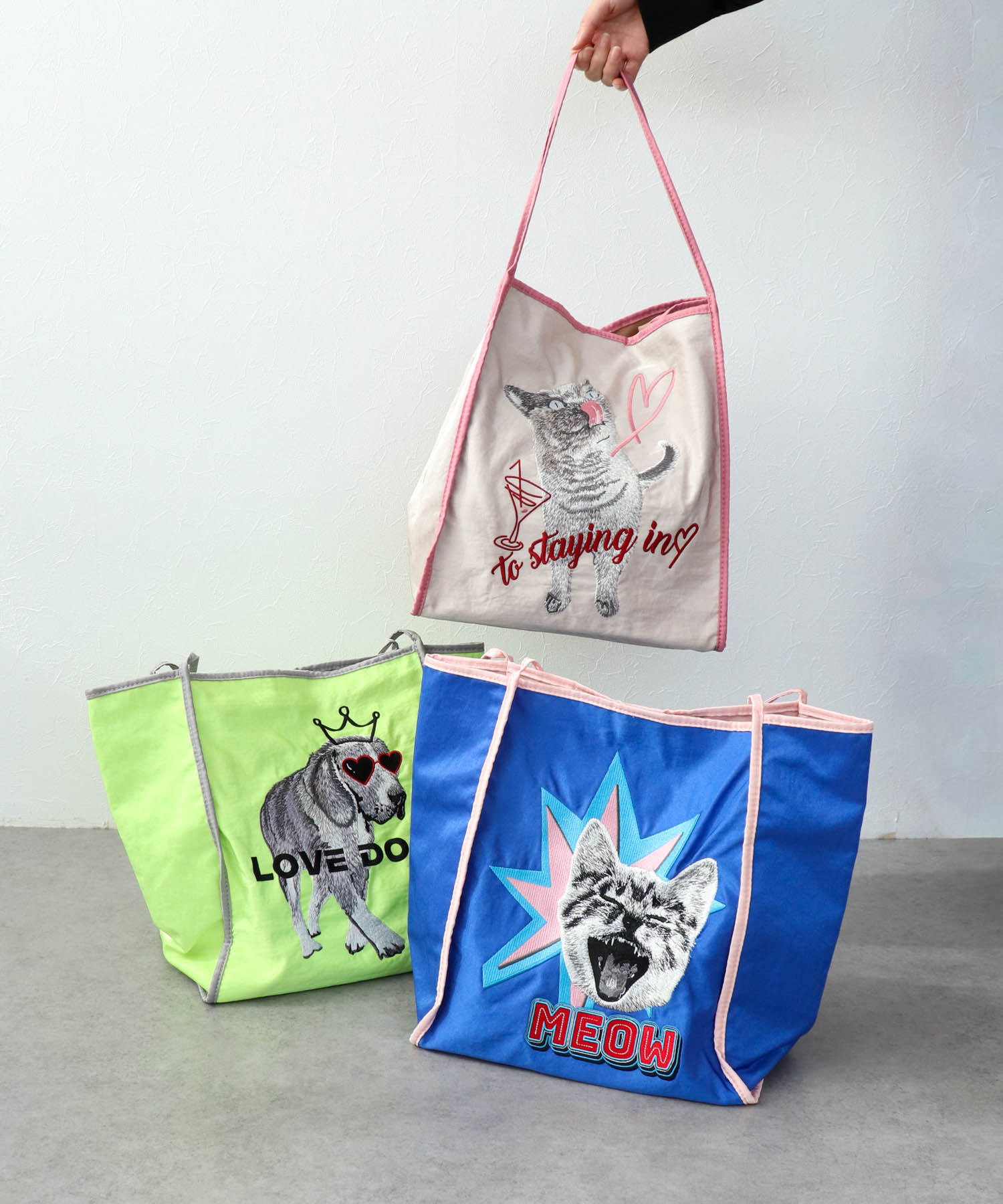 アニマル刺繍トート