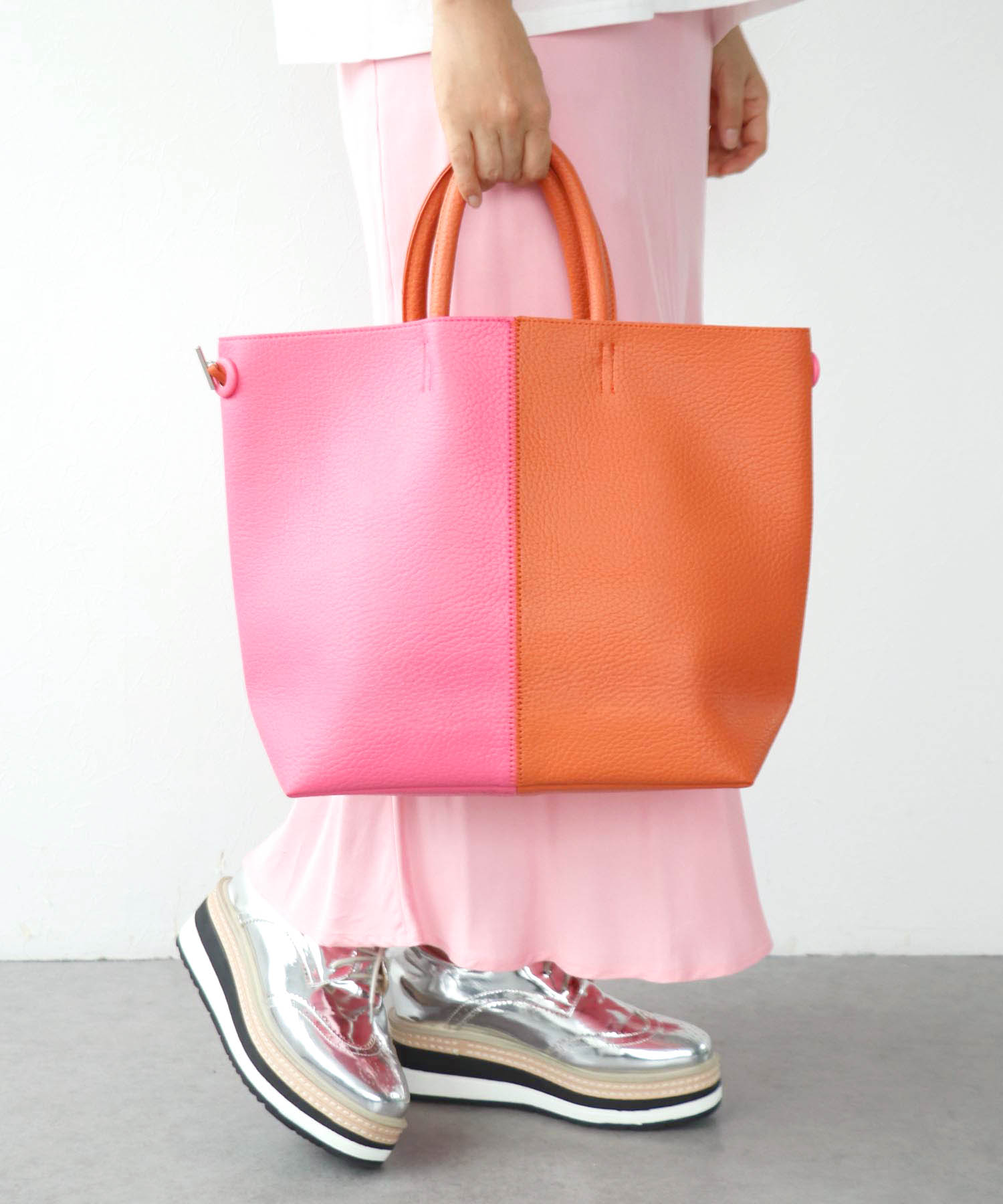 バイカラーフェイクレザートートBAG