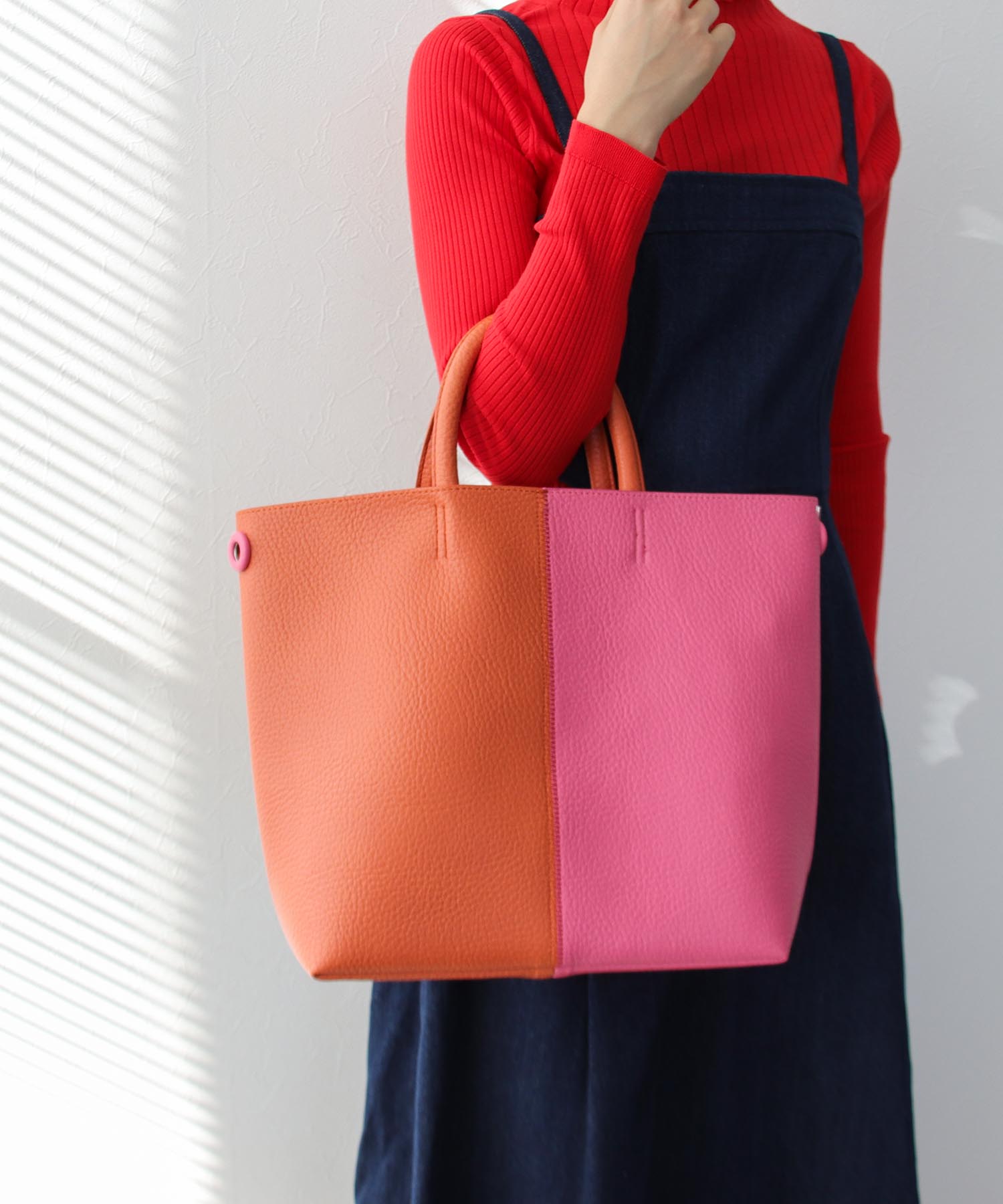 バイカラーフェイクレザートートBAG