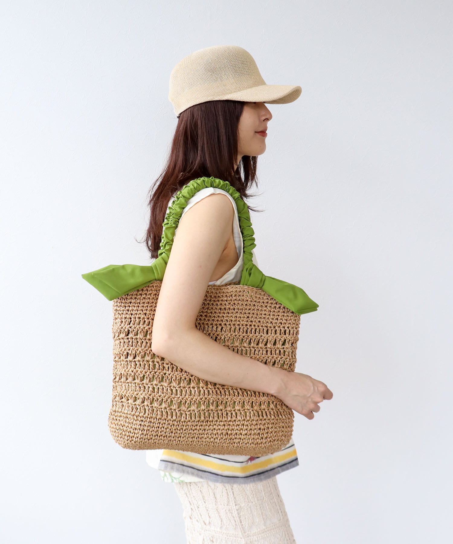 下がりリボン柄編みトート