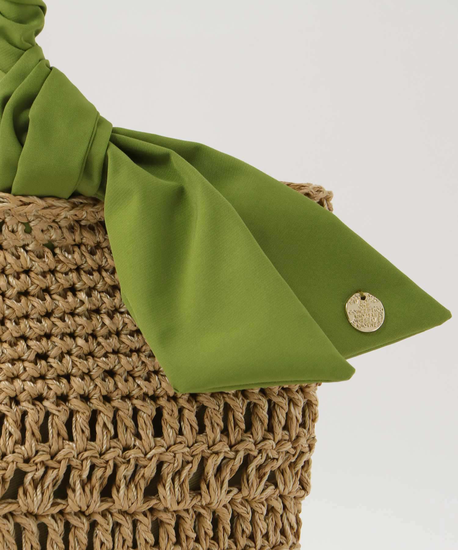 下がりリボン柄編みトート