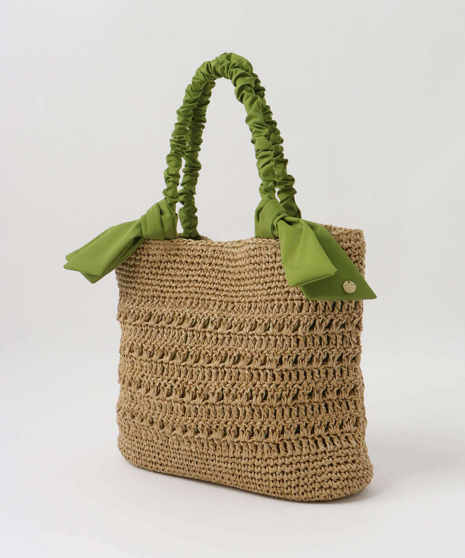 下がりリボン柄編みトート