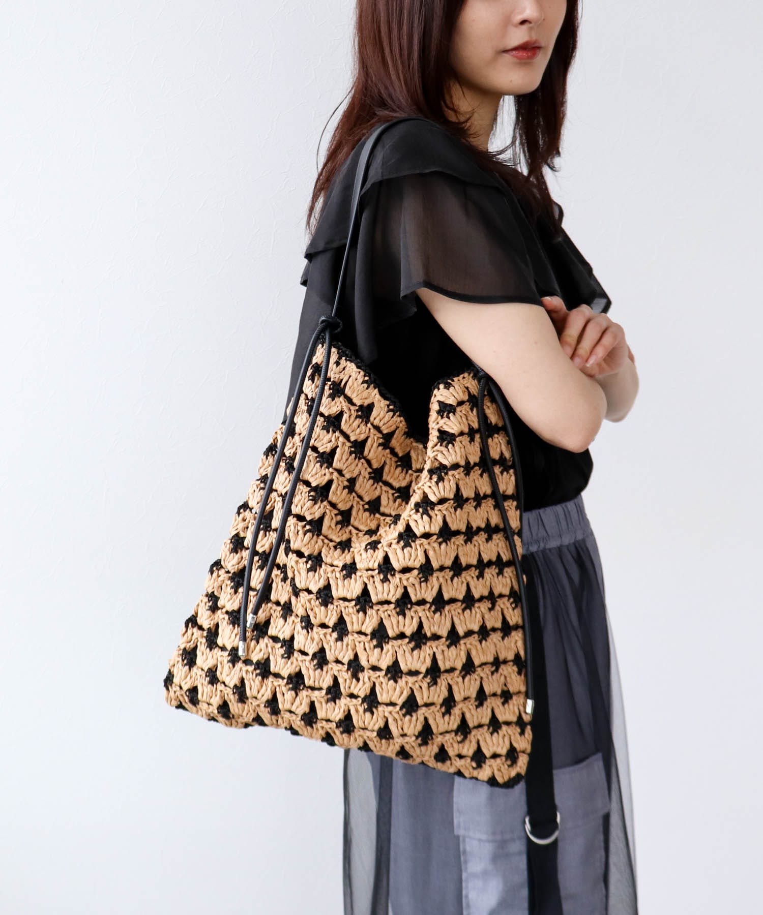 配色編みワンハンドルトート