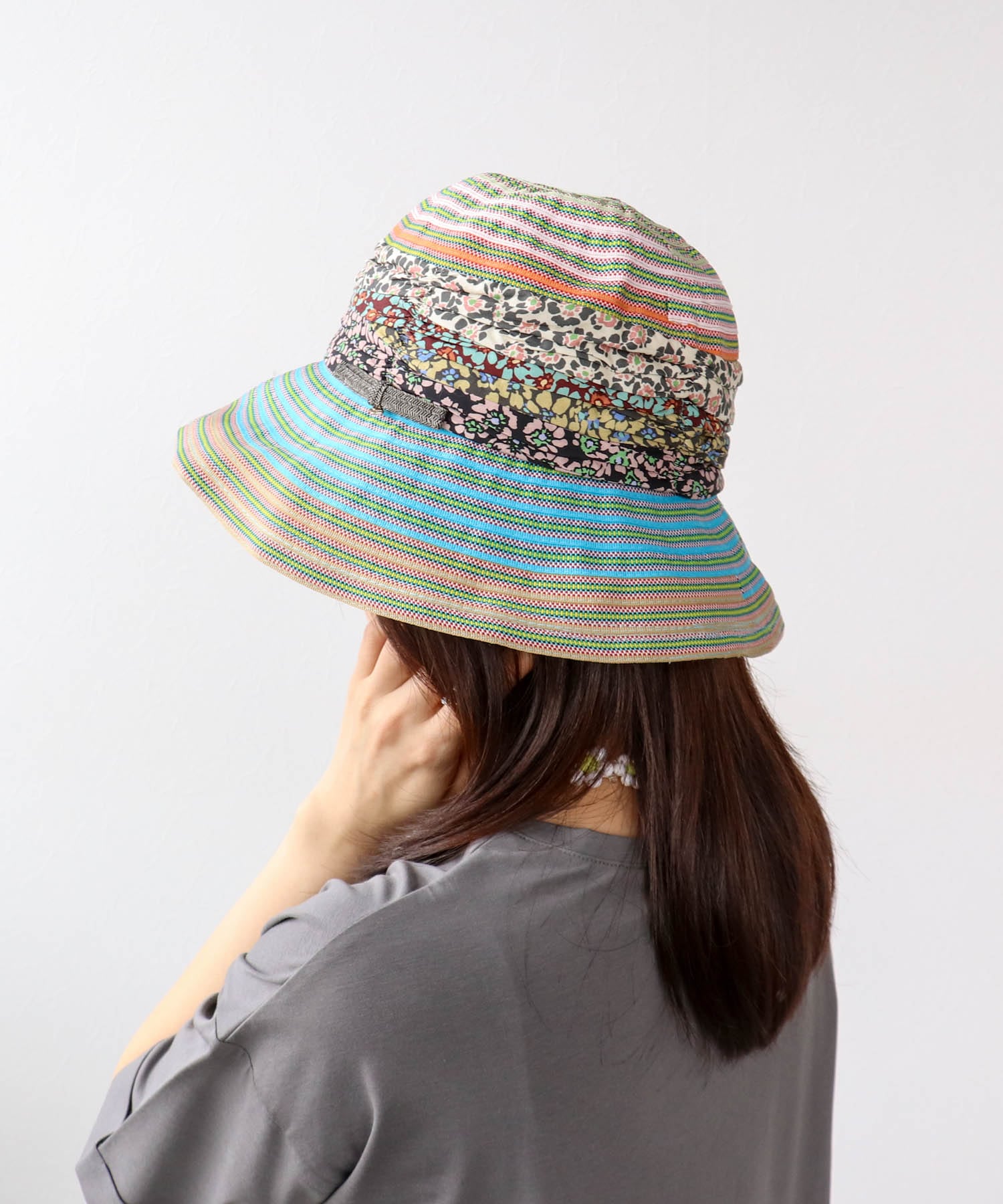 異素材柄テープつば広HAT