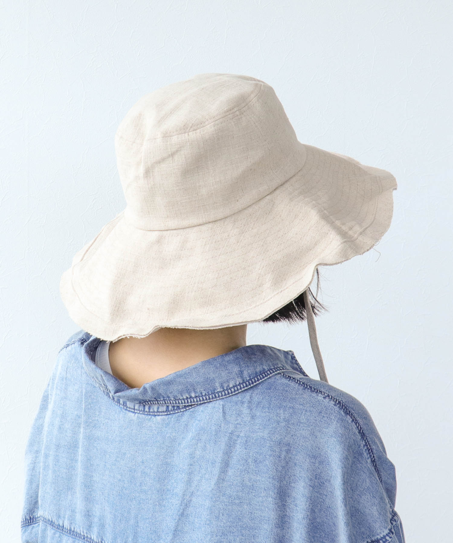 リネン風ステッチつば広HAT