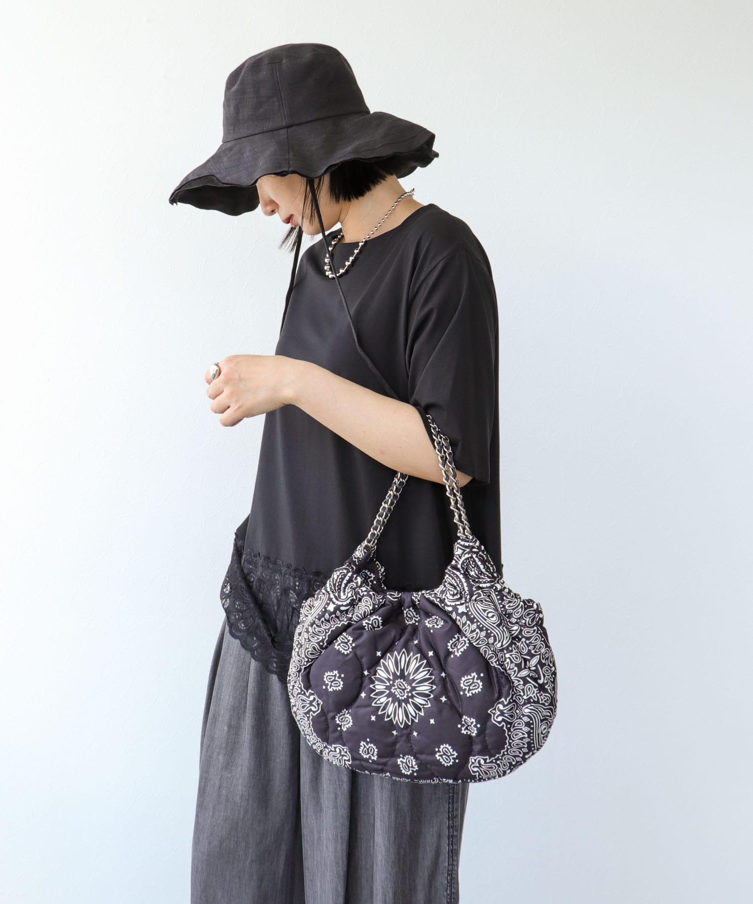 リネン風ステッチつば広HAT