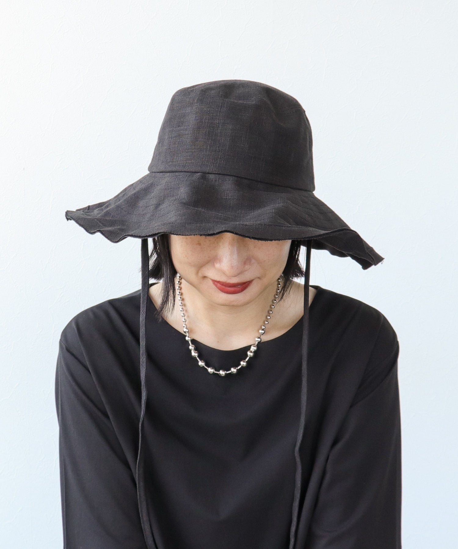 リネン風ステッチつば広HAT