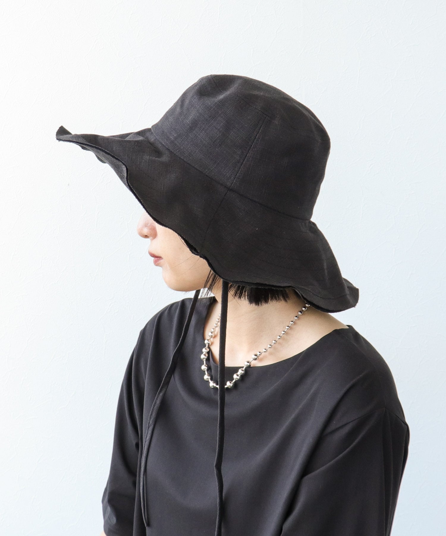 リネン風ステッチつば広HAT