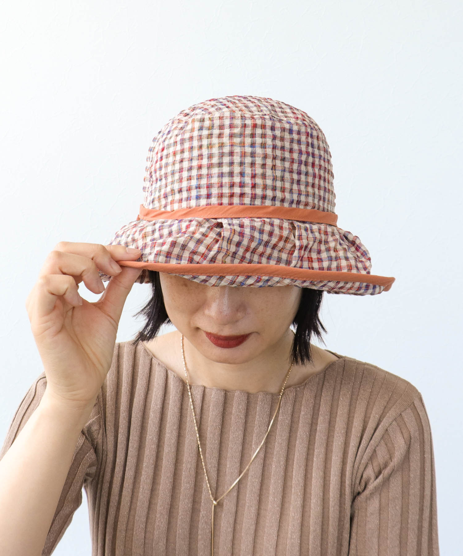 ギンガムチェックパイピングHAT