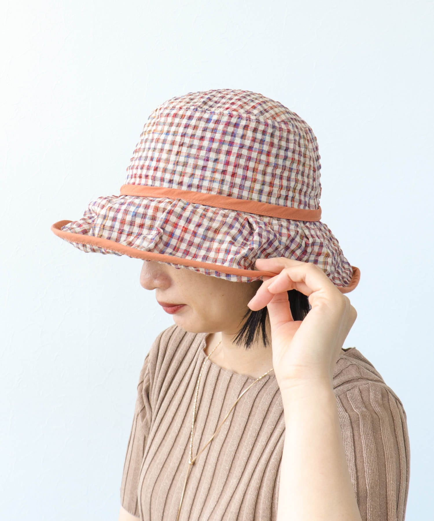 ギンガムチェックパイピングHAT