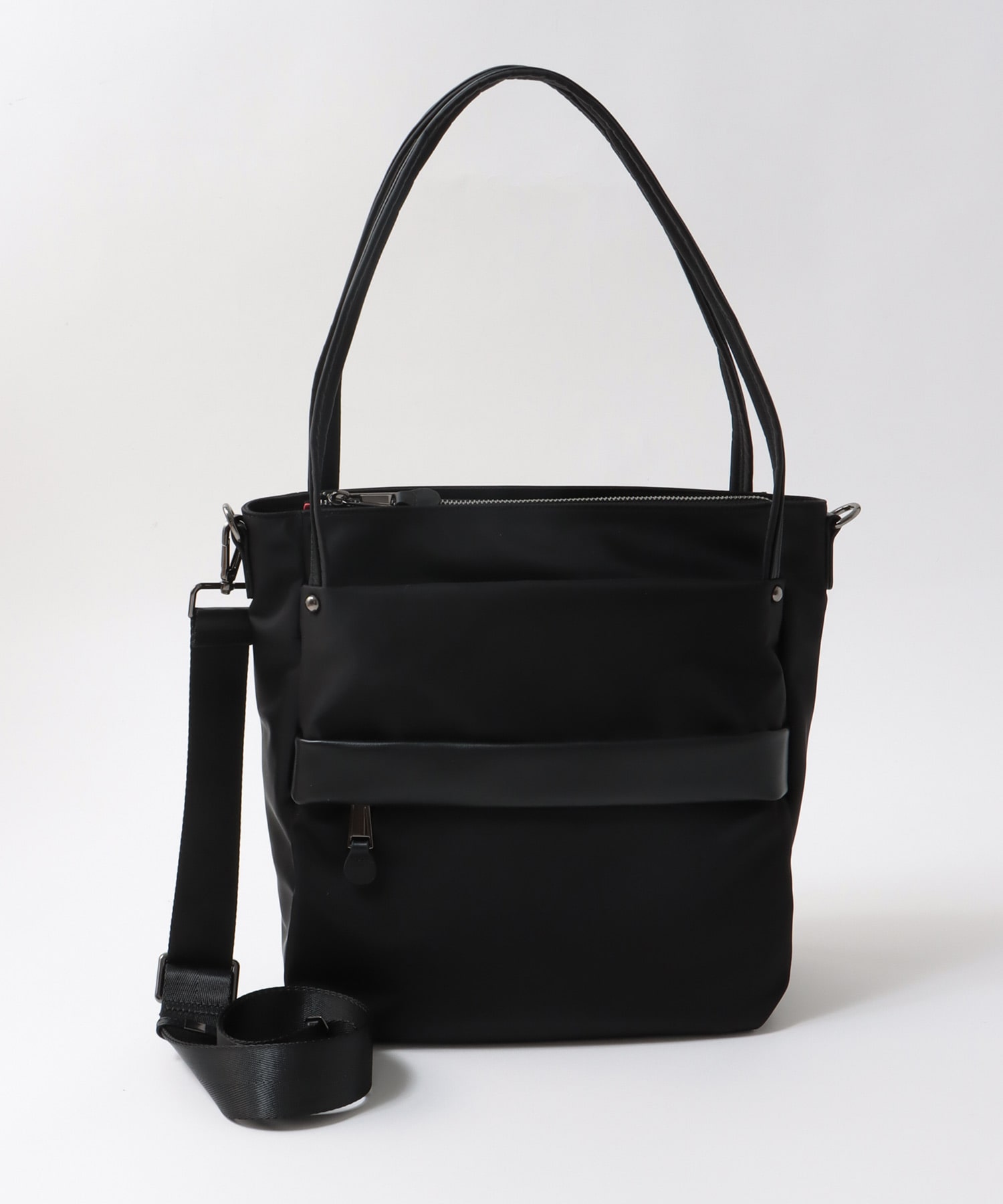 トリムレザーナイロンマチ付きトート