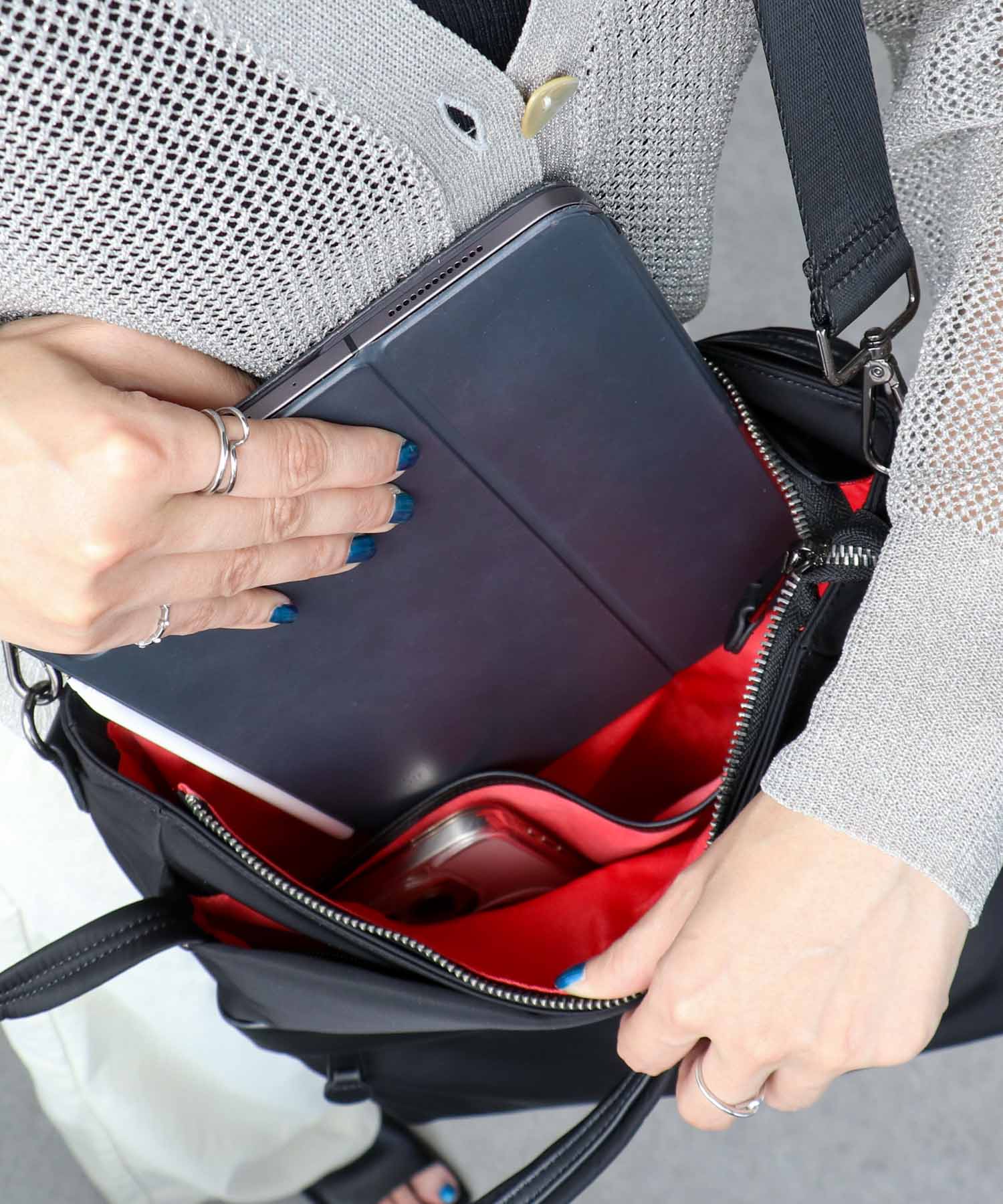 トリムレザーナイロンマチ付きトート