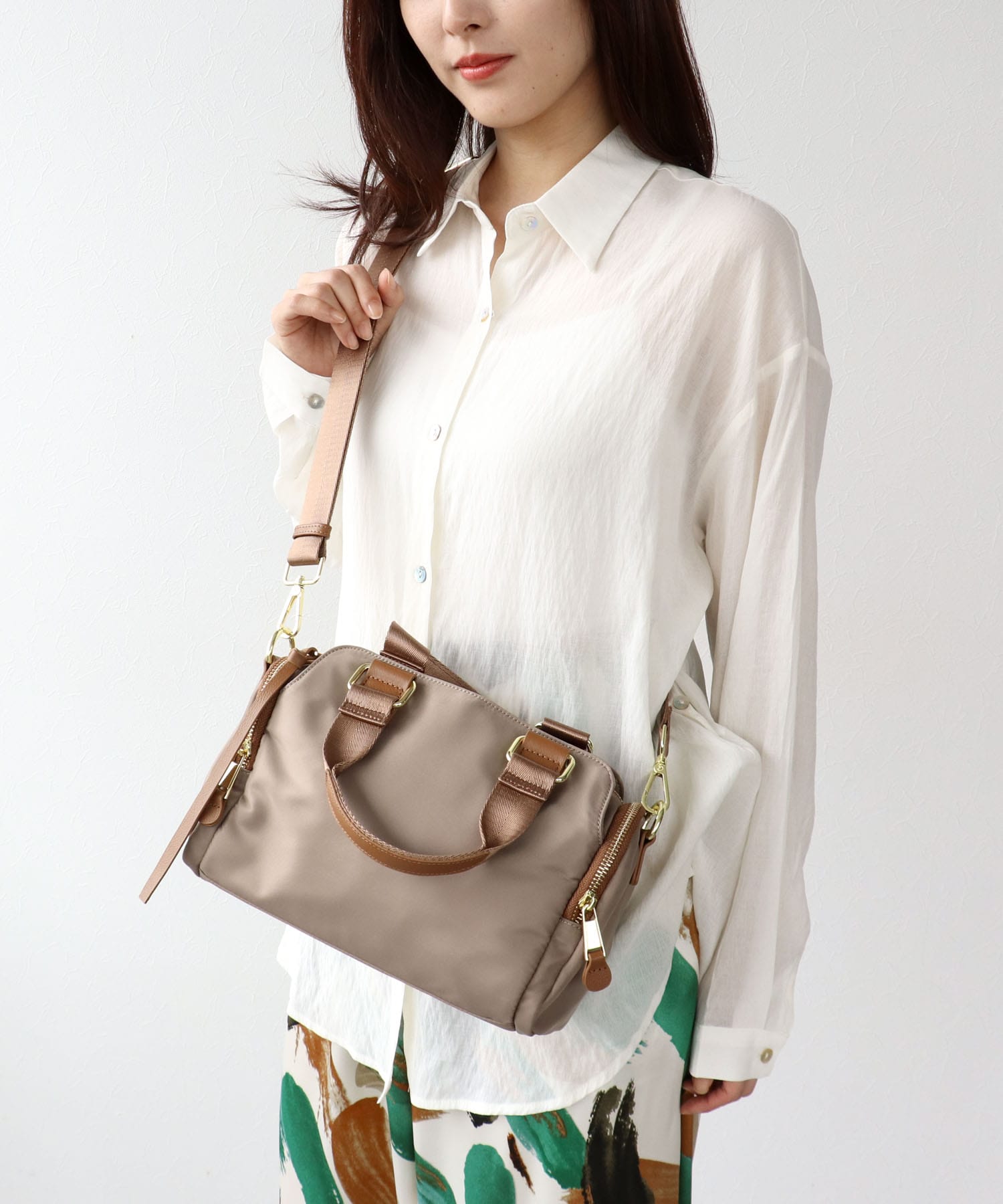 トリムレザーサイドポケットミニボストン