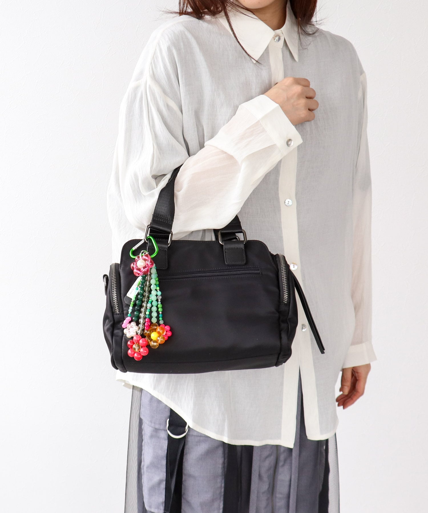 トリムレザーサイドポケットミニボストン