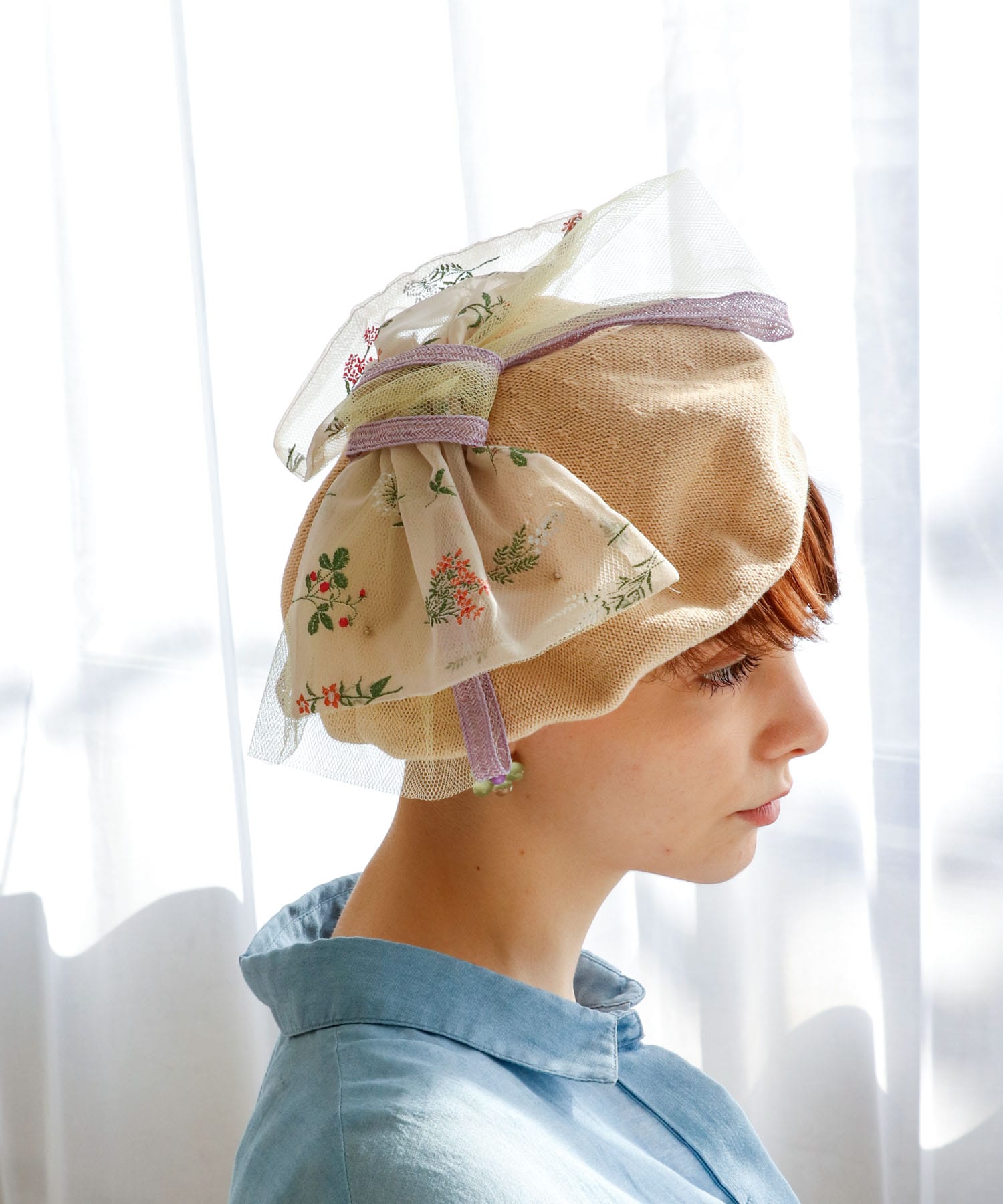 花柄オーガンジーリボンベレー