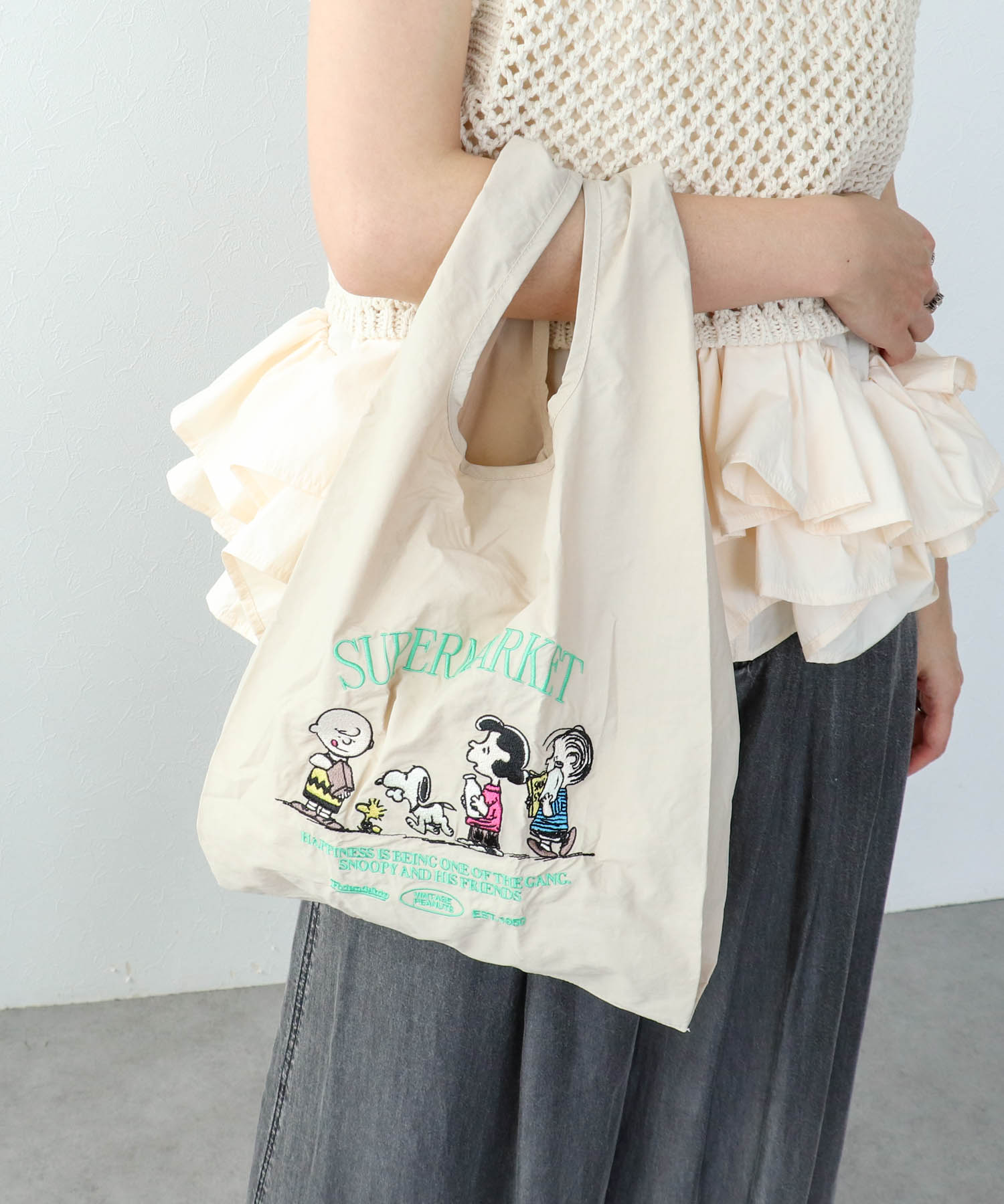 【2WAY仕様】PEANUTS／ストラップ付ショッパーBAG