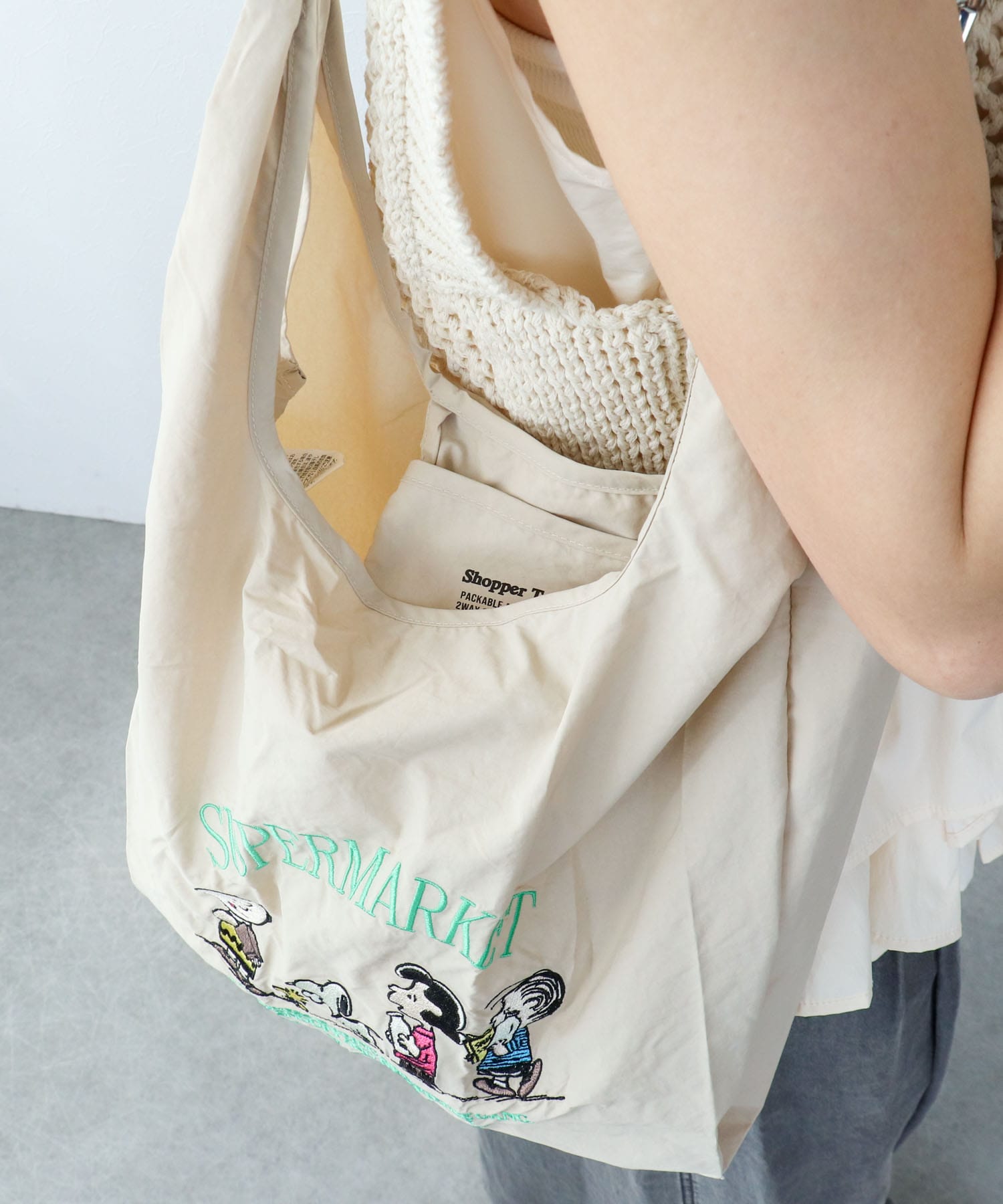 【2WAY仕様】PEANUTS／ストラップ付ショッパーBAG