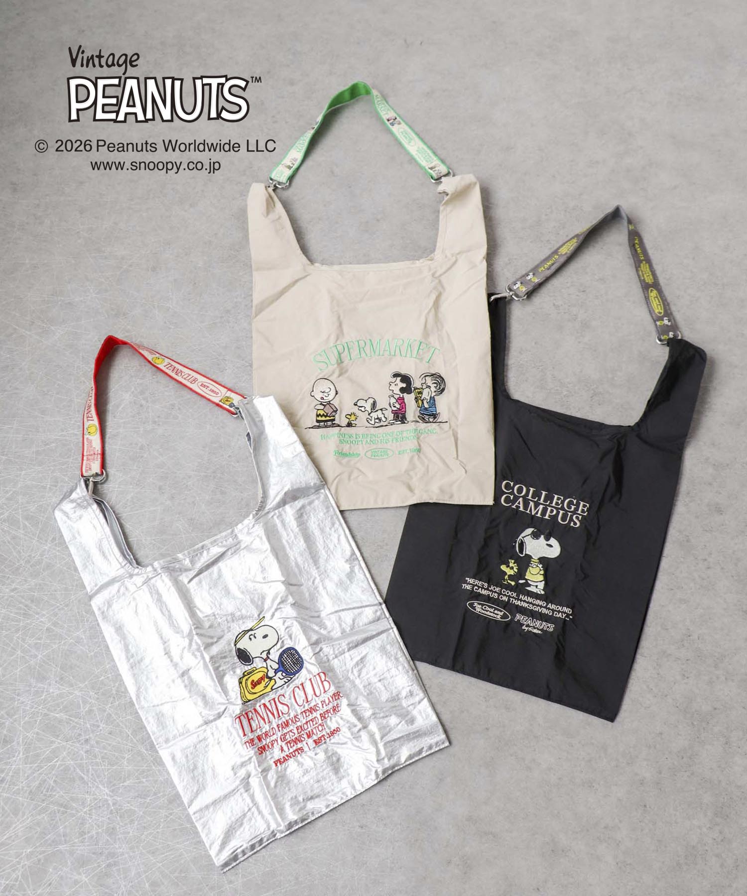 【2WAY仕様】PEANUTS／ストラップ付ショッパーBAG