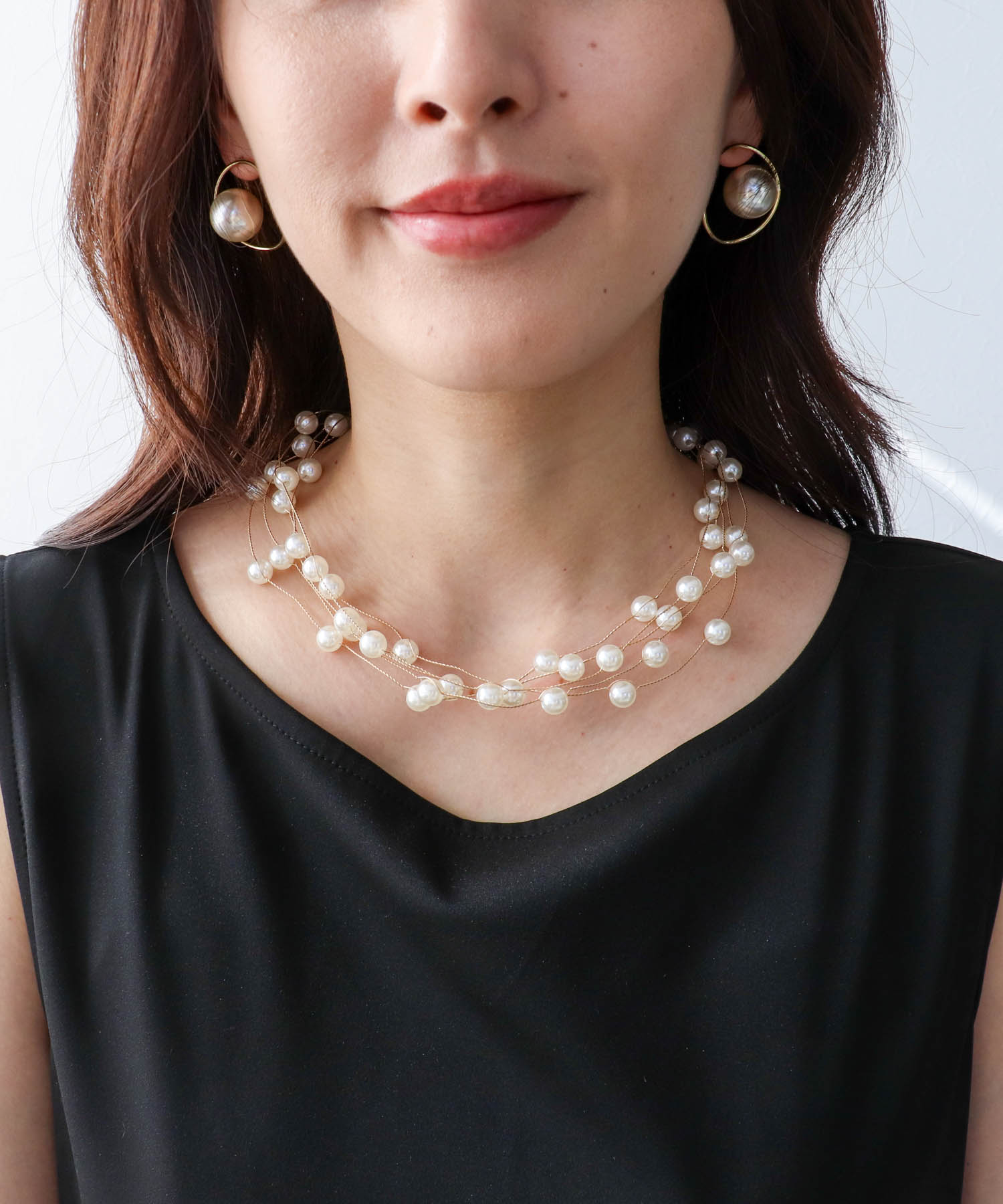 大玉パールフレームピアス