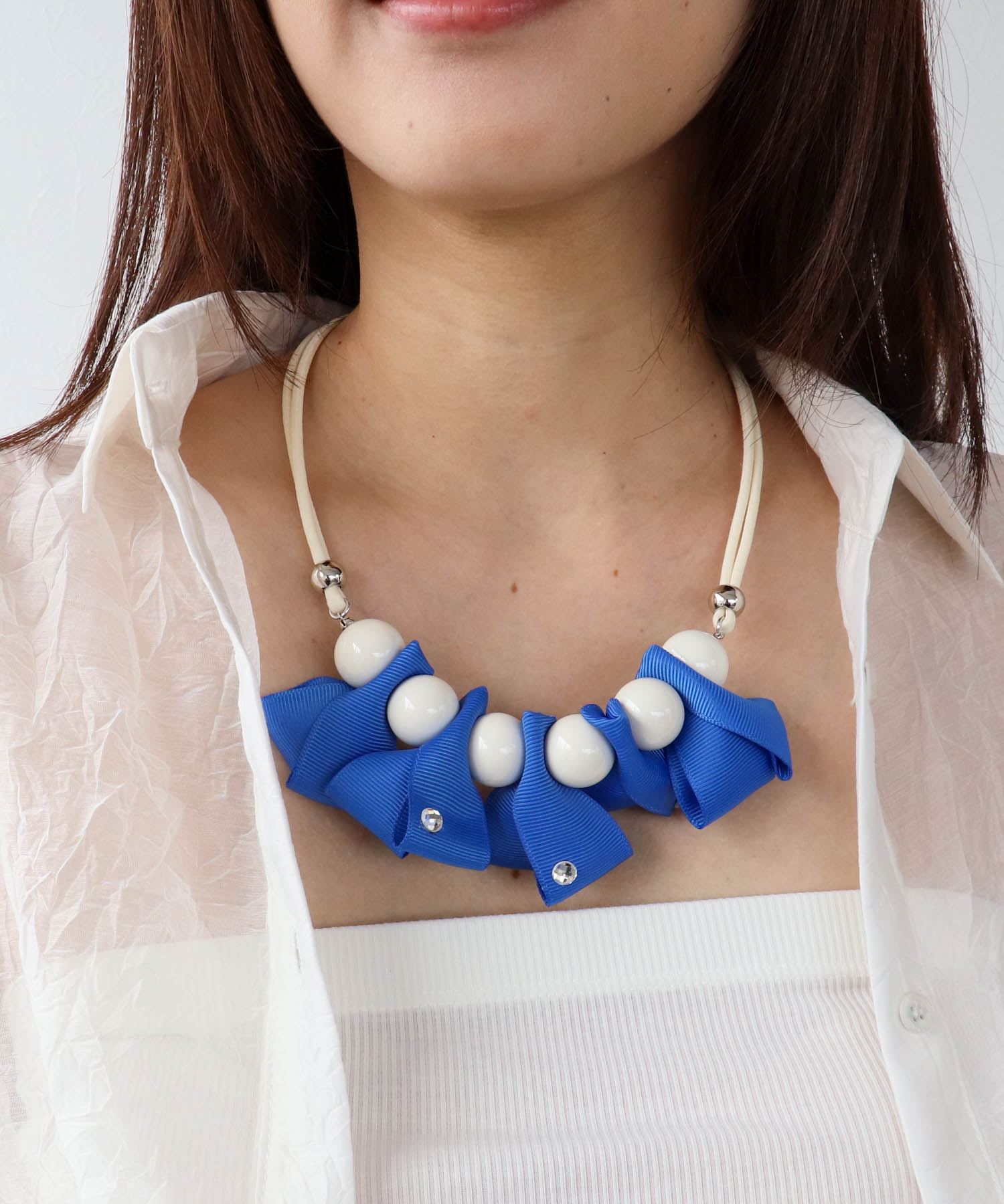 グログランリボンフリルネックレス