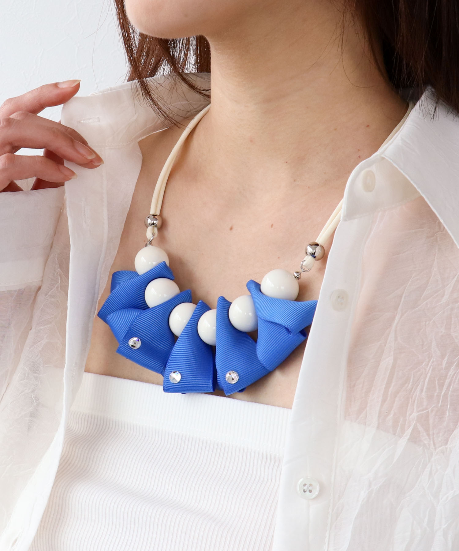 グログランリボンフリルネックレス