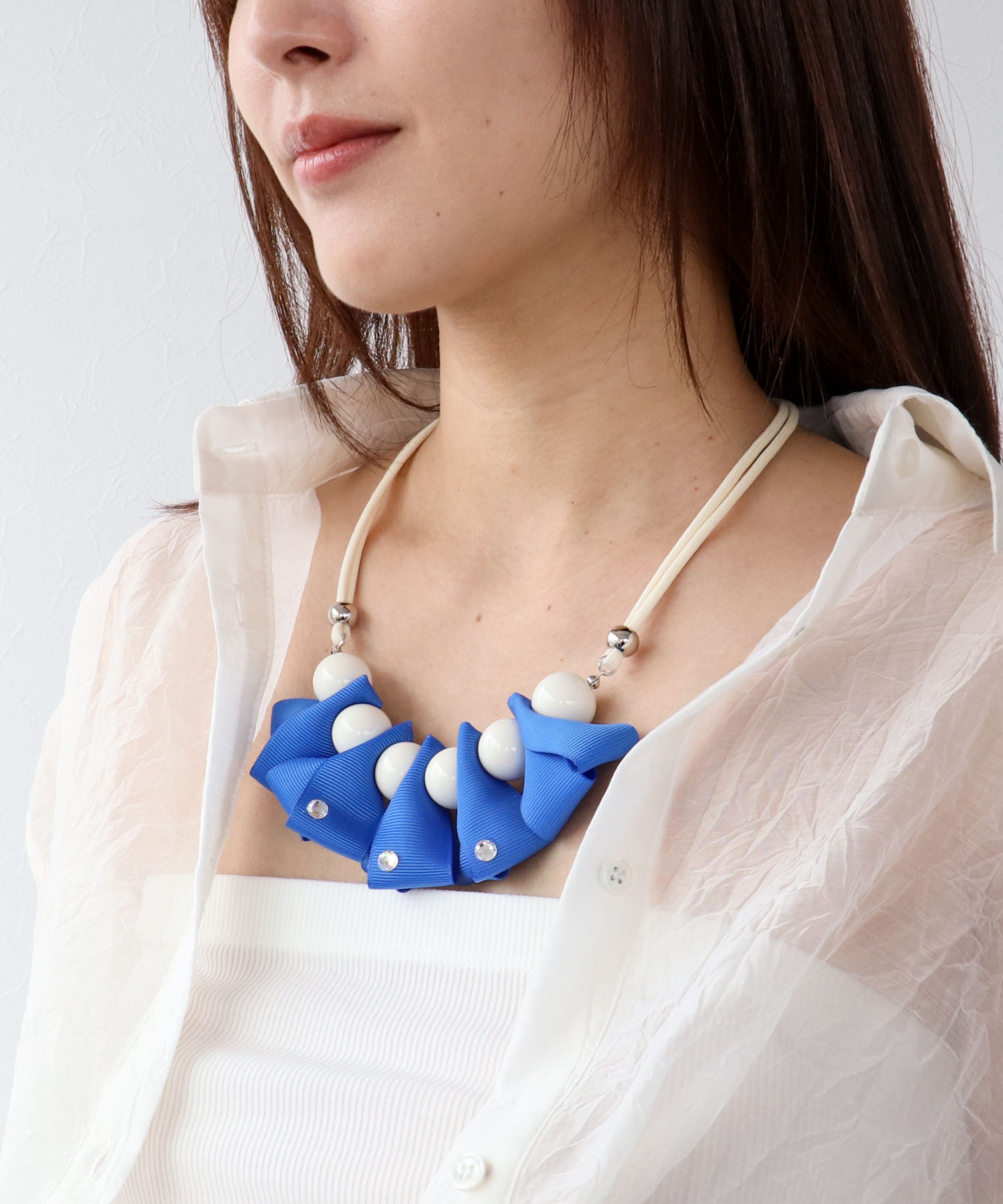 グログランリボンフリルネックレス