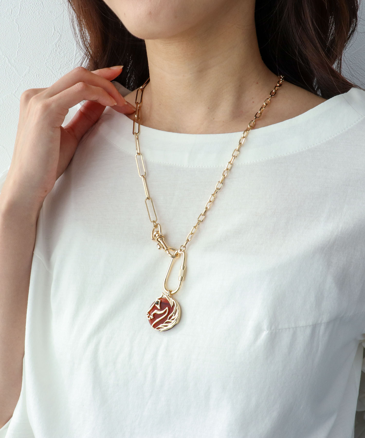 ホースプレートカラビナネックレス